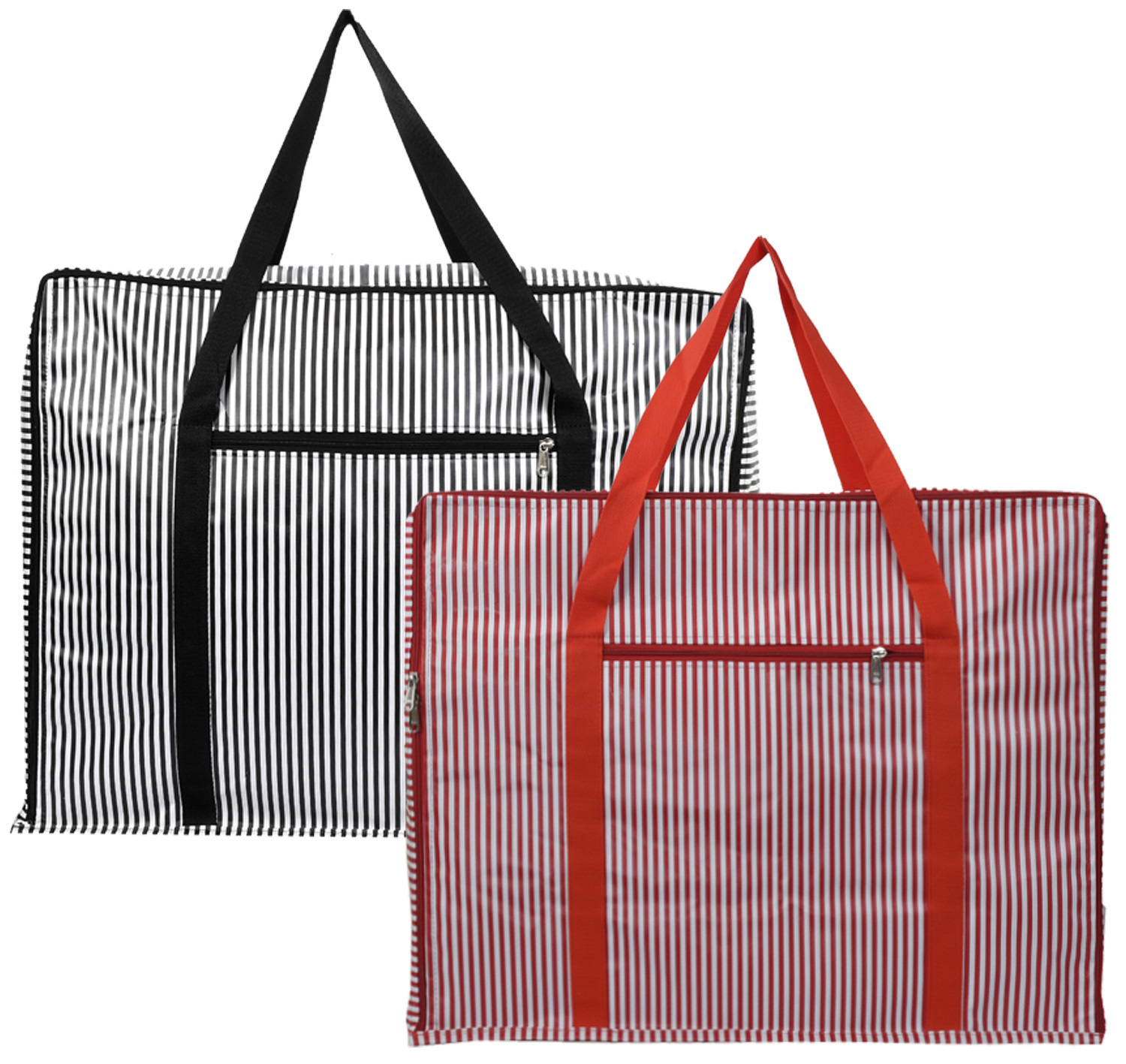 Kuber Industries Lining Design Rexine 2 Piece Jumbo Underbed Moisture Proof Storage Bags For Clothes with Zipper Closure and Handle (Black & Red)
