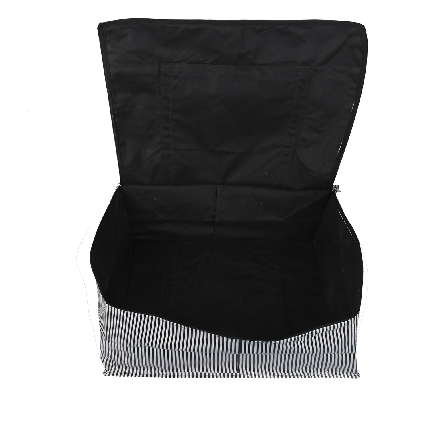 Kuber Industries Lining Design Rexine Jumbo Underbed Moisture Proof Storage Bags For Clothes with Zipper Closure and Handle (Black)