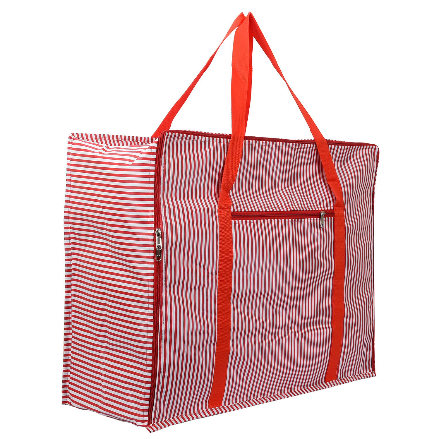 Kuber Industries Lining Design Rexine Jumbo Underbed Moisture Proof Storage Bags For Clothes with Zipper Closure and Handle (Red)