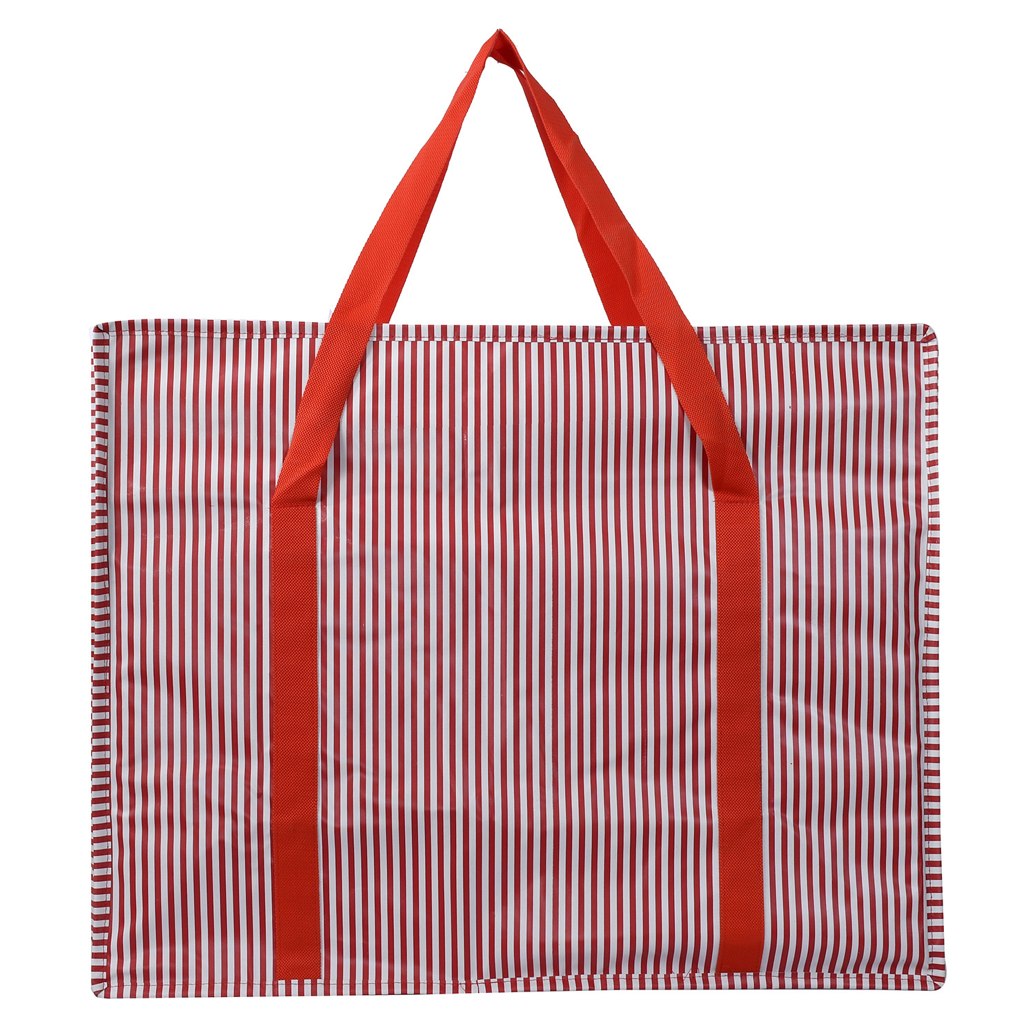 Kuber Industries Lining Design Rexine Jumbo Underbed Moisture Proof Storage Bags For Clothes with Zipper Closure and Handle (Red)