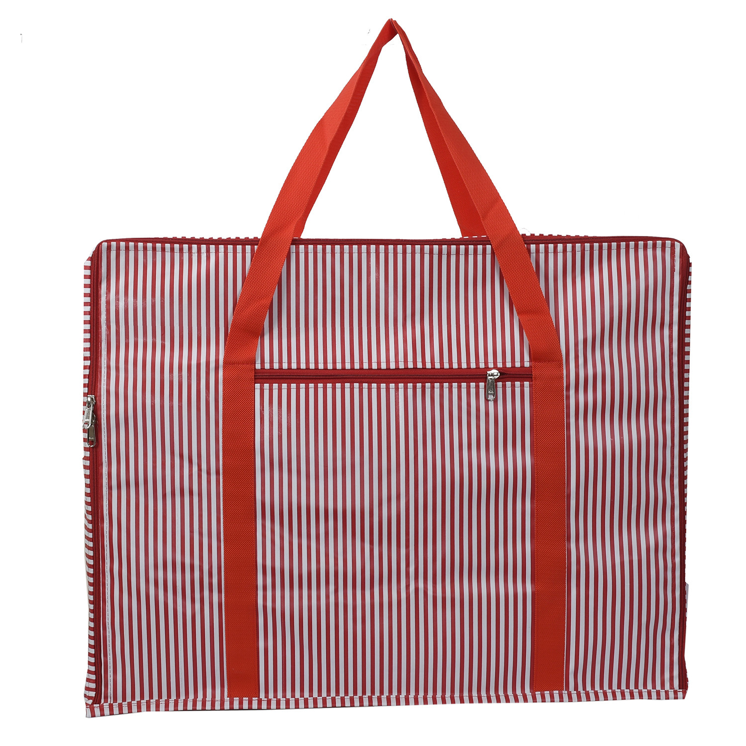 Kuber Industries Lining Design Rexine Jumbo Underbed Moisture Proof Storage Bags For Clothes with Zipper Closure and Handle (Red)
