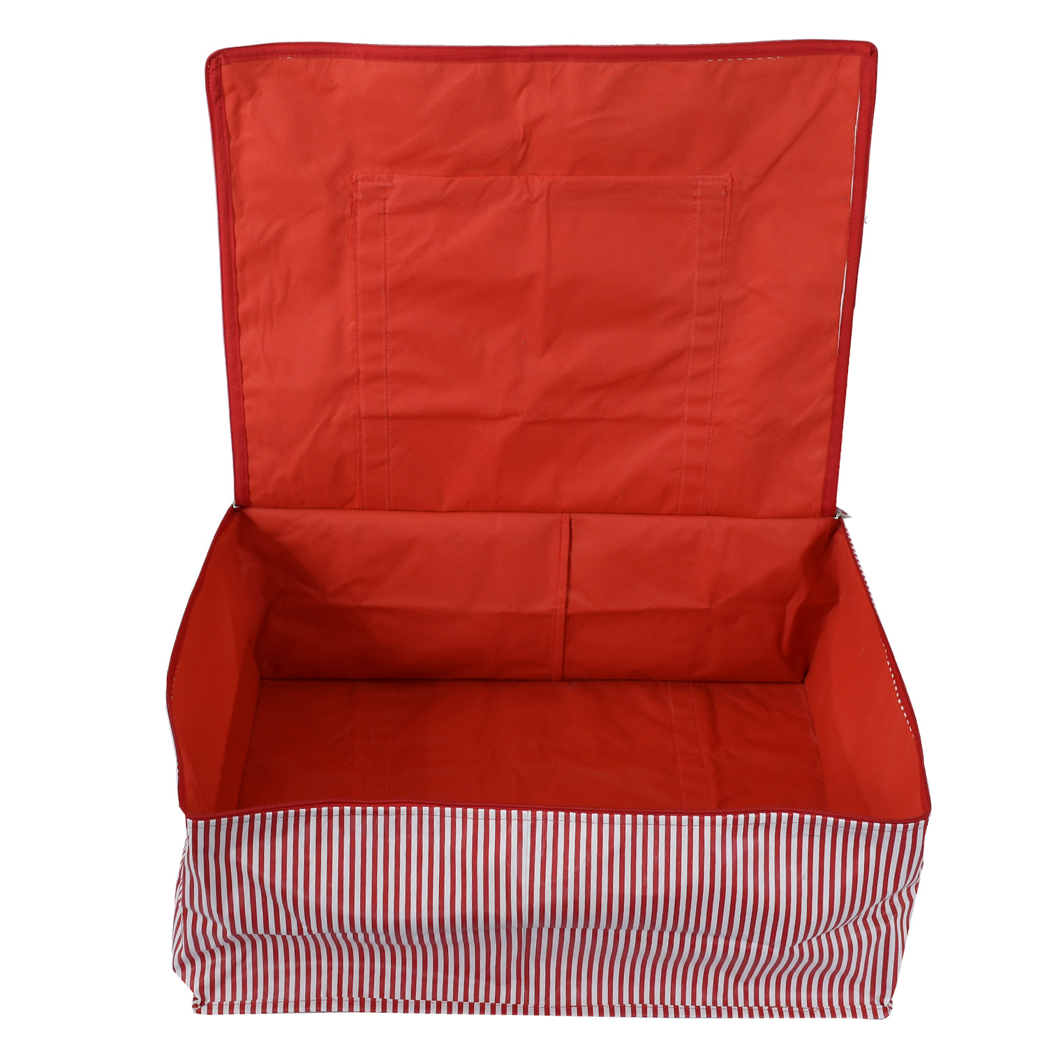 Kuber Industries Lining Design Rexine Jumbo Underbed Moisture Proof Storage Bags For Clothes with Zipper Closure and Handle (Red)