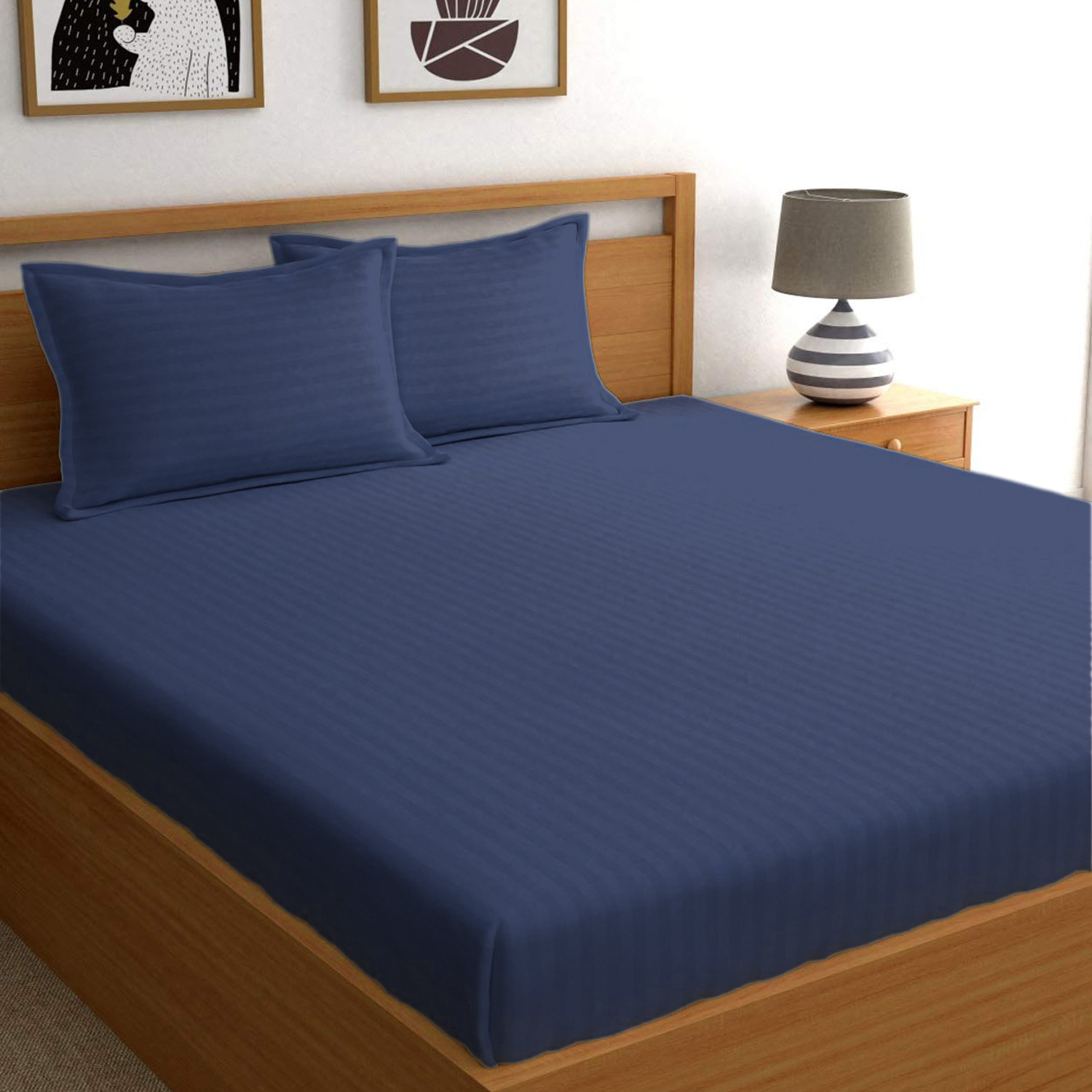 Kuber Industries Lining Design Soft Cotton Double Bedsheet With 2 Pillow Covers, 90