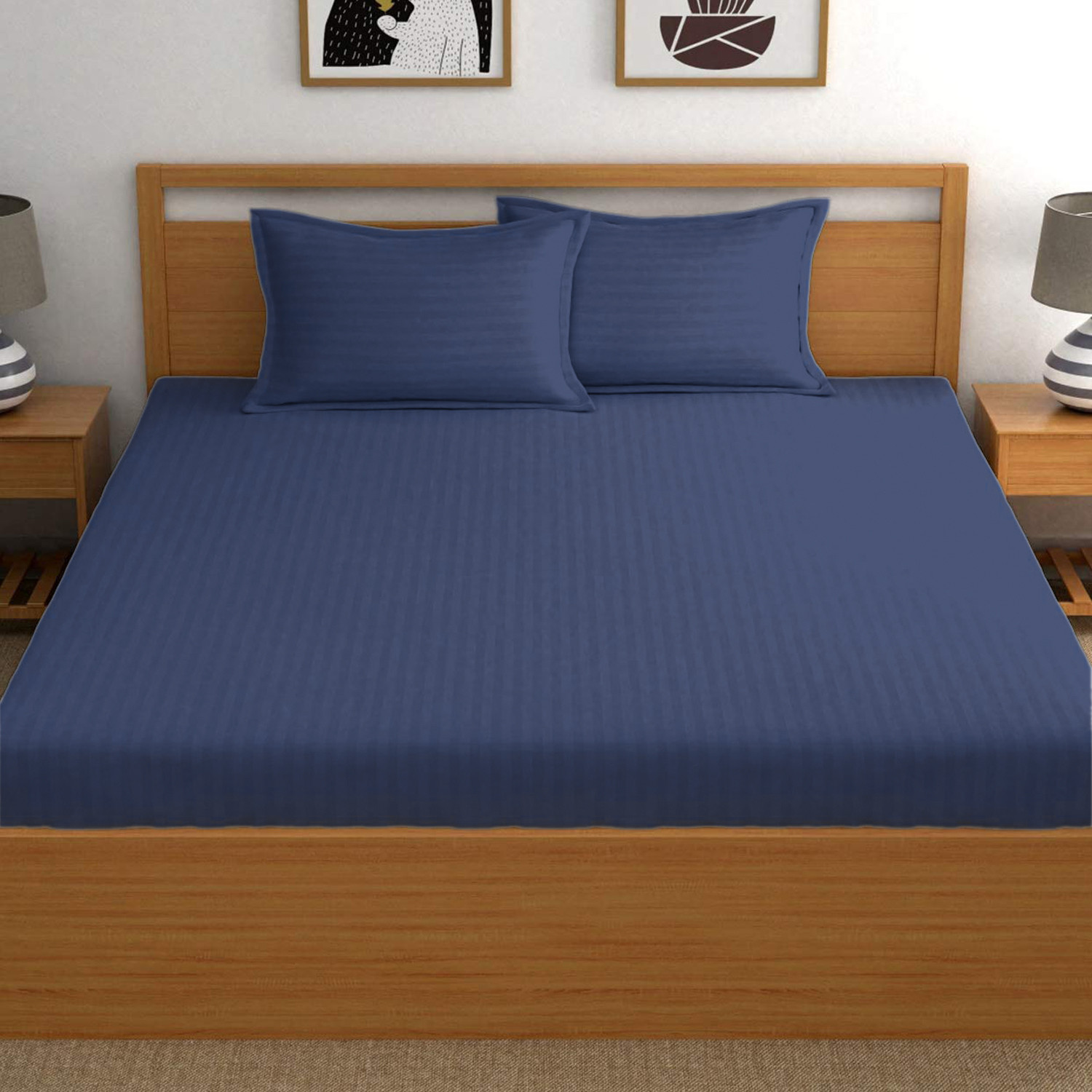 Kuber Industries Lining Design Soft Cotton Double Bedsheet With 2 Pillow Covers, 90