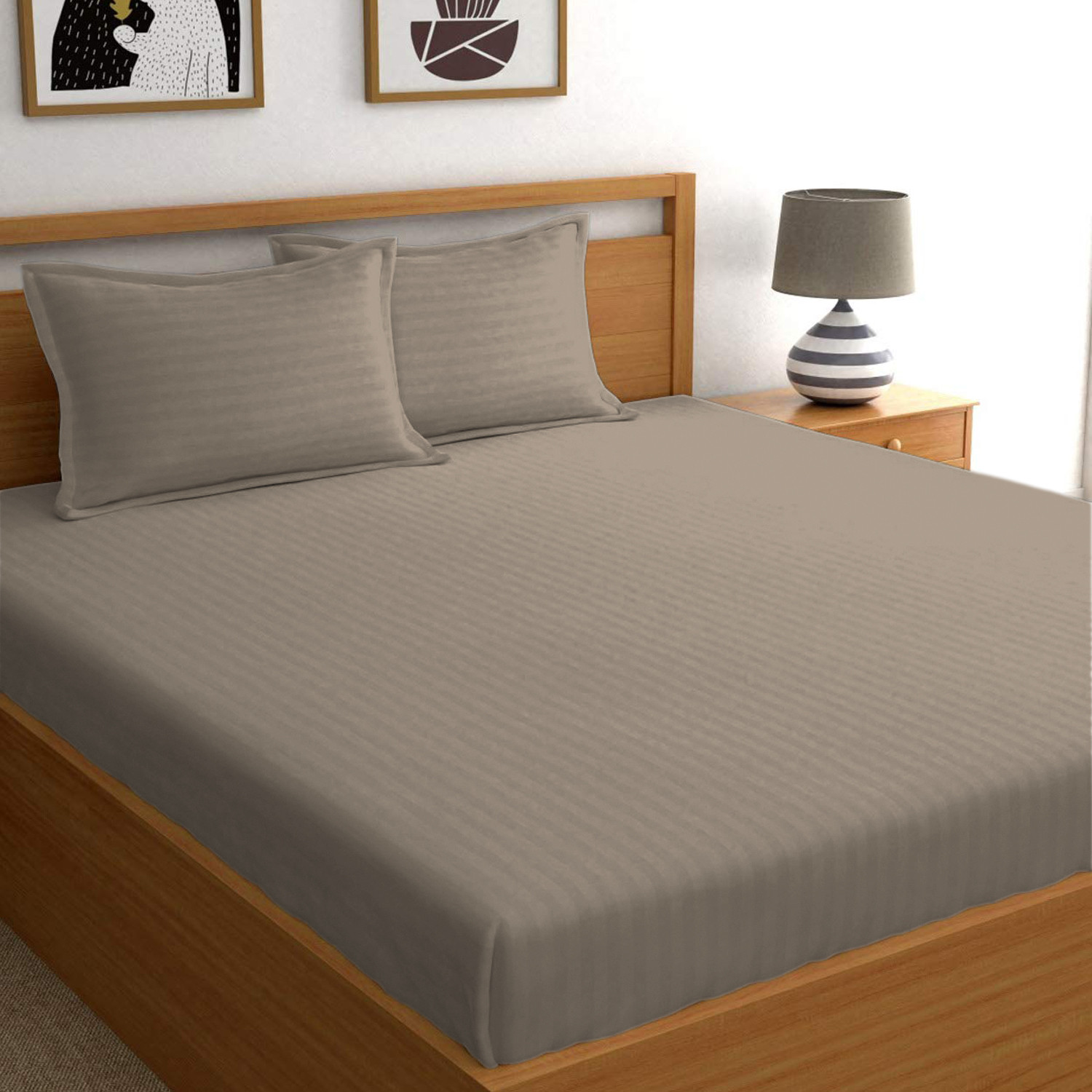 Kuber Industries Lining Design Soft Cotton Double Bedsheet With 2 Pillow Covers, 90