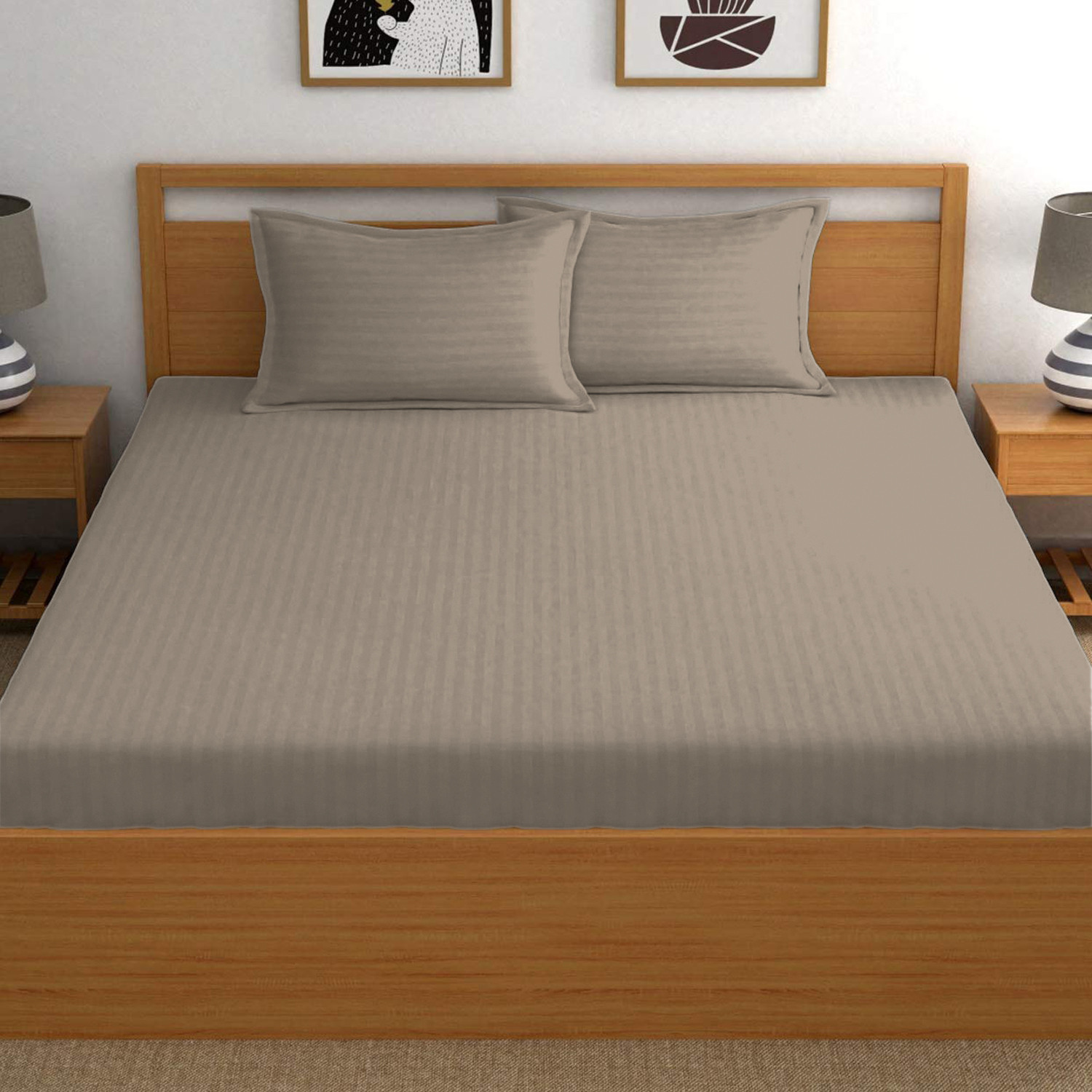Kuber Industries Lining Design Soft Cotton Double Bedsheet With 2 Pillow Covers, 90