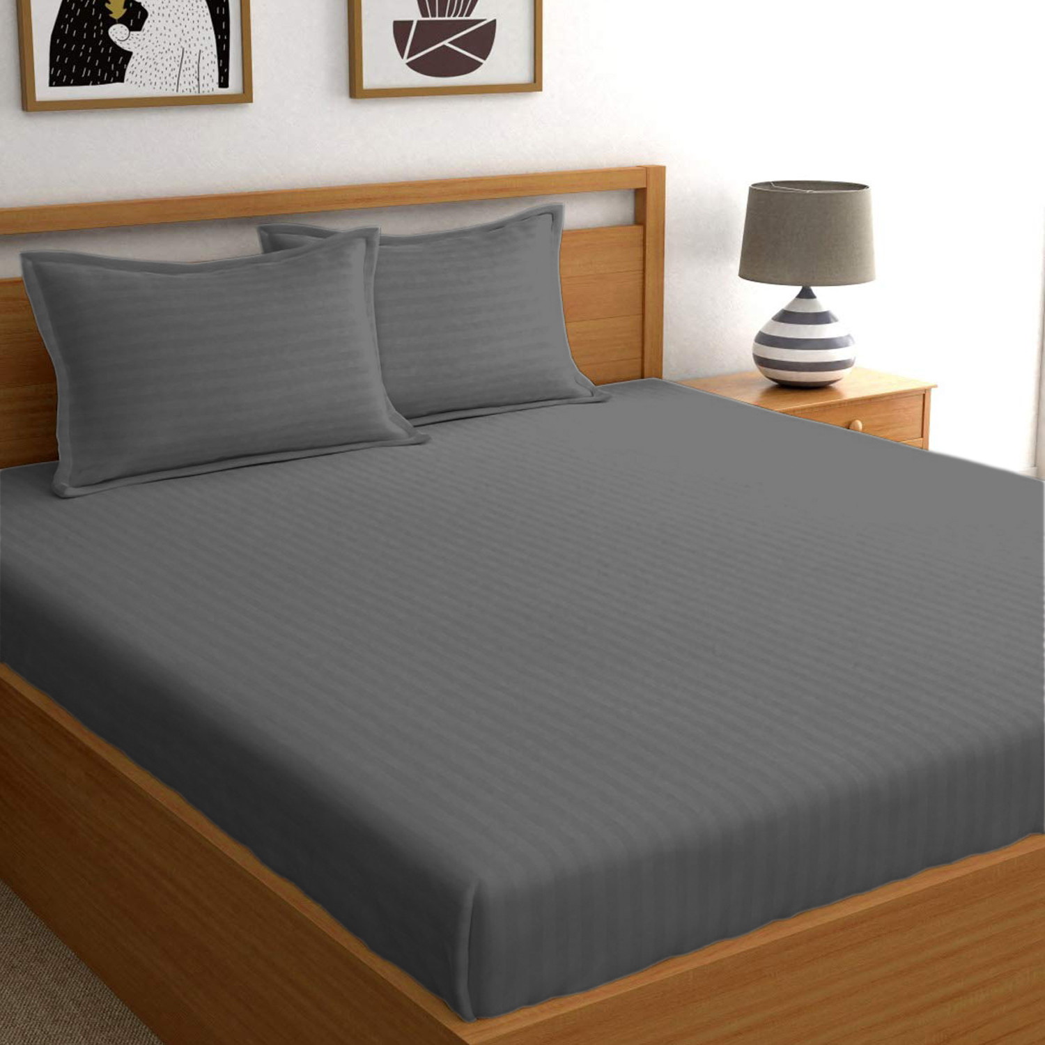 Kuber Industries Lining Design Soft Cotton Double Bedsheet With 2 Pillow Covers, 90