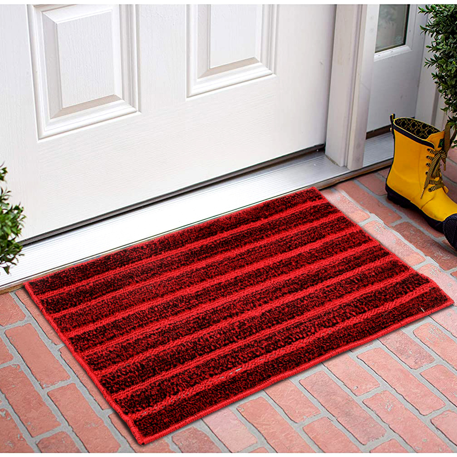 Kuber Industries Lining Design Soft, lightweigth Velvet Doormat/ Floor Mat (Maroon)