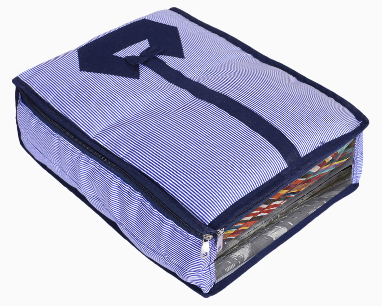 Kuber Industries Lining Print Cotton Shirt Cover/Clothing Organizer/Wardrobe Organizer With Window For Home, Traveling (Blue)
