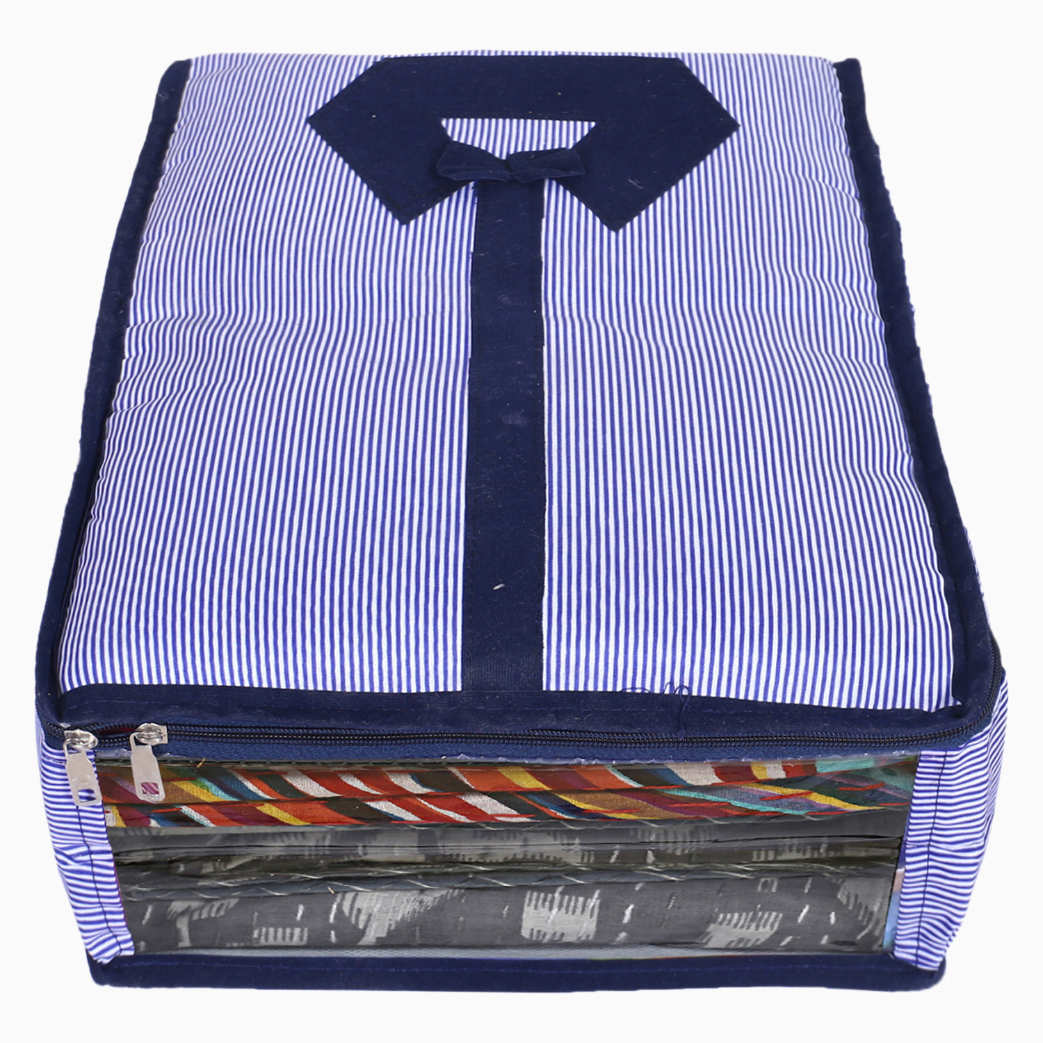 Kuber Industries Lining Print Cotton Shirt Cover/Clothing Organizer/Wardrobe Organizer With Window For Home, Traveling (Blue)