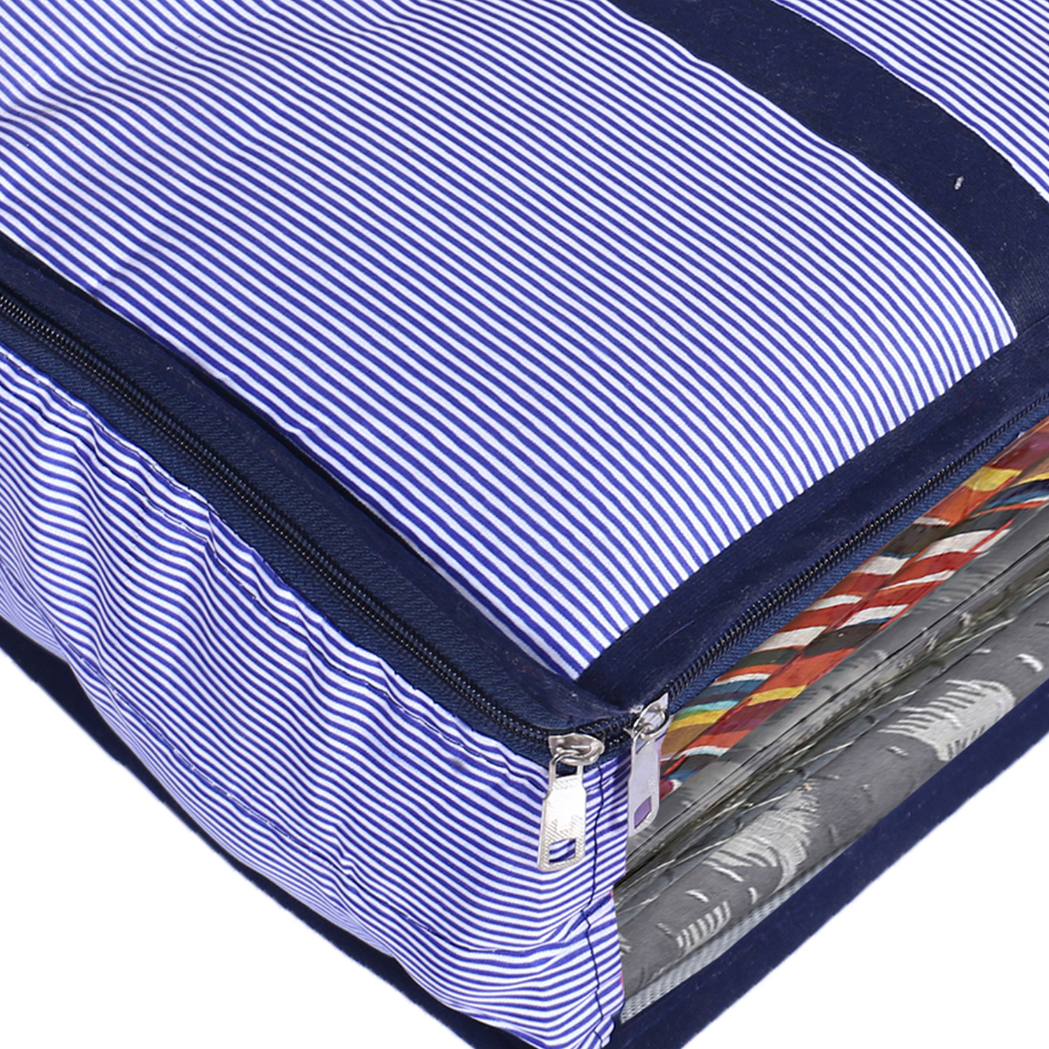 Kuber Industries Lining Print Cotton Shirt Cover/Clothing Organizer/Wardrobe Organizer With Window For Home, Traveling (Blue)
