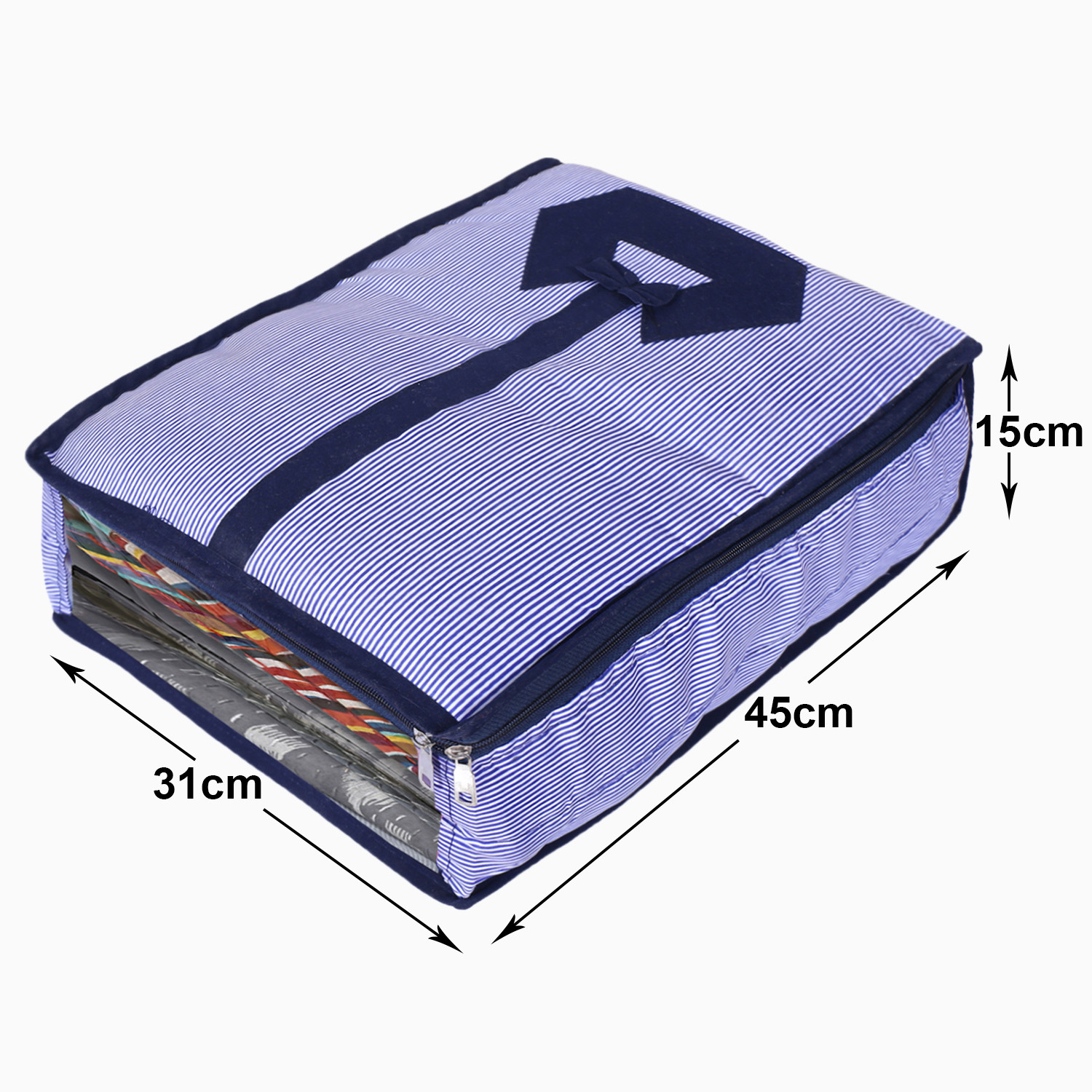 Kuber Industries Lining Print Cotton Shirt Cover/Clothing Organizer/Wardrobe Organizer With Window For Home, Traveling (Blue)