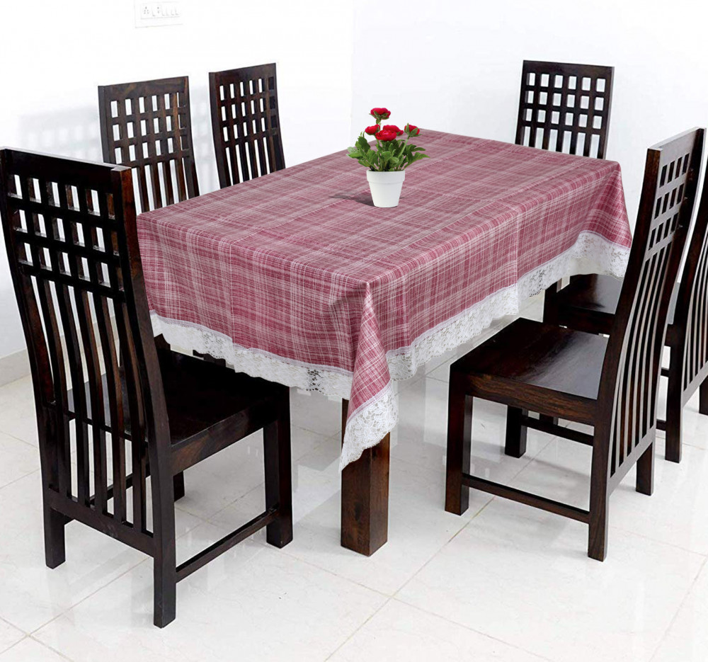 Kuber Industries Lining Print PVC 6 Seater Dining Table Cover 60&quot;x 90&quot; (Pink)