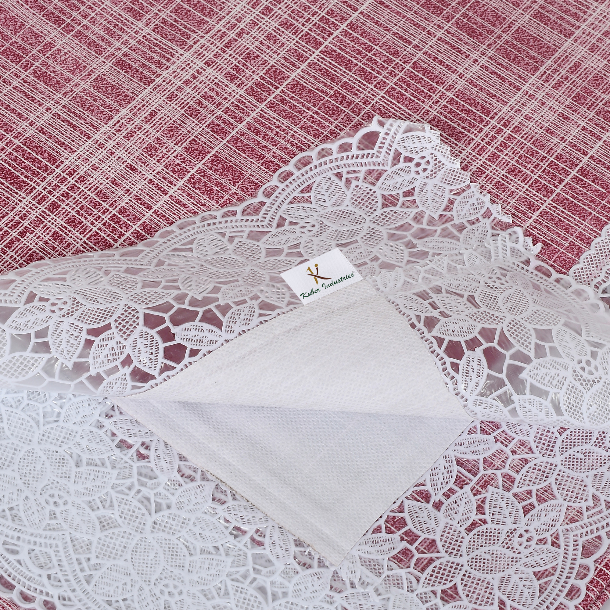 Kuber Industries Lining Print PVC 6 Seater Dining Table Cover 60x 90 Pink
