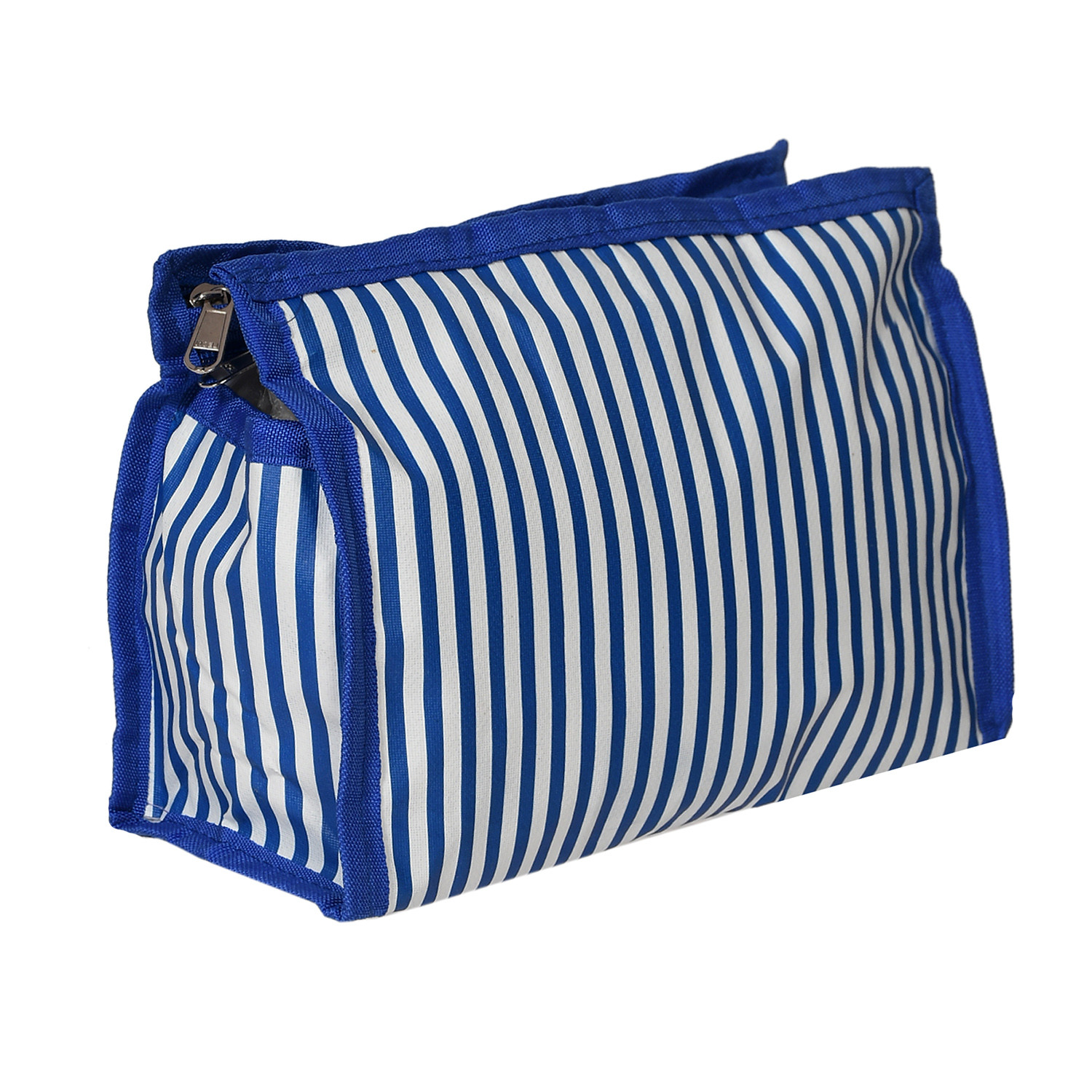 Kuber Industries Lining Print PVC Toiletry Bag For Home & Travelling With 3 Main Zipper (Blue) 54KM4350