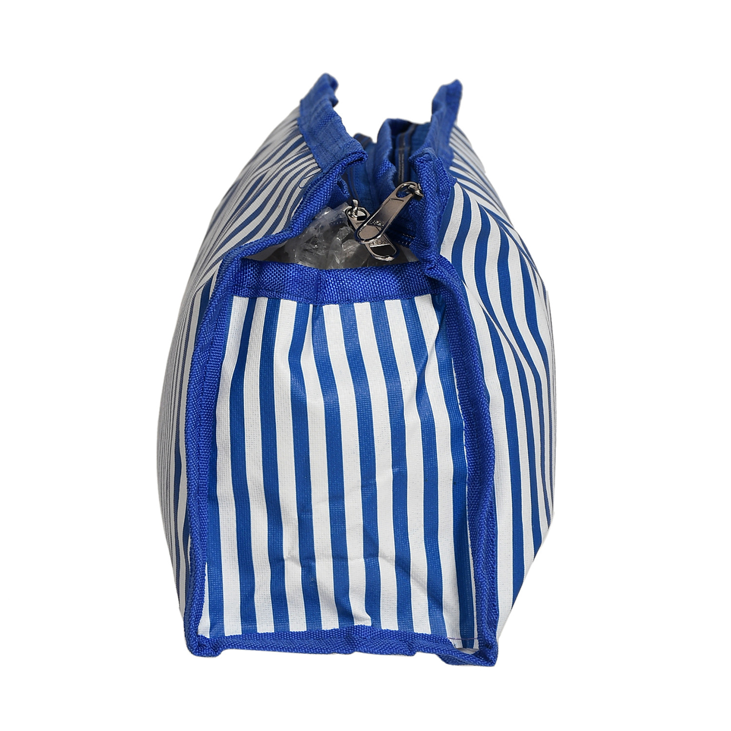 Kuber Industries Lining Print PVC Toiletry Bag For Home & Travelling With 3 Main Zipper (Blue) 54KM4350