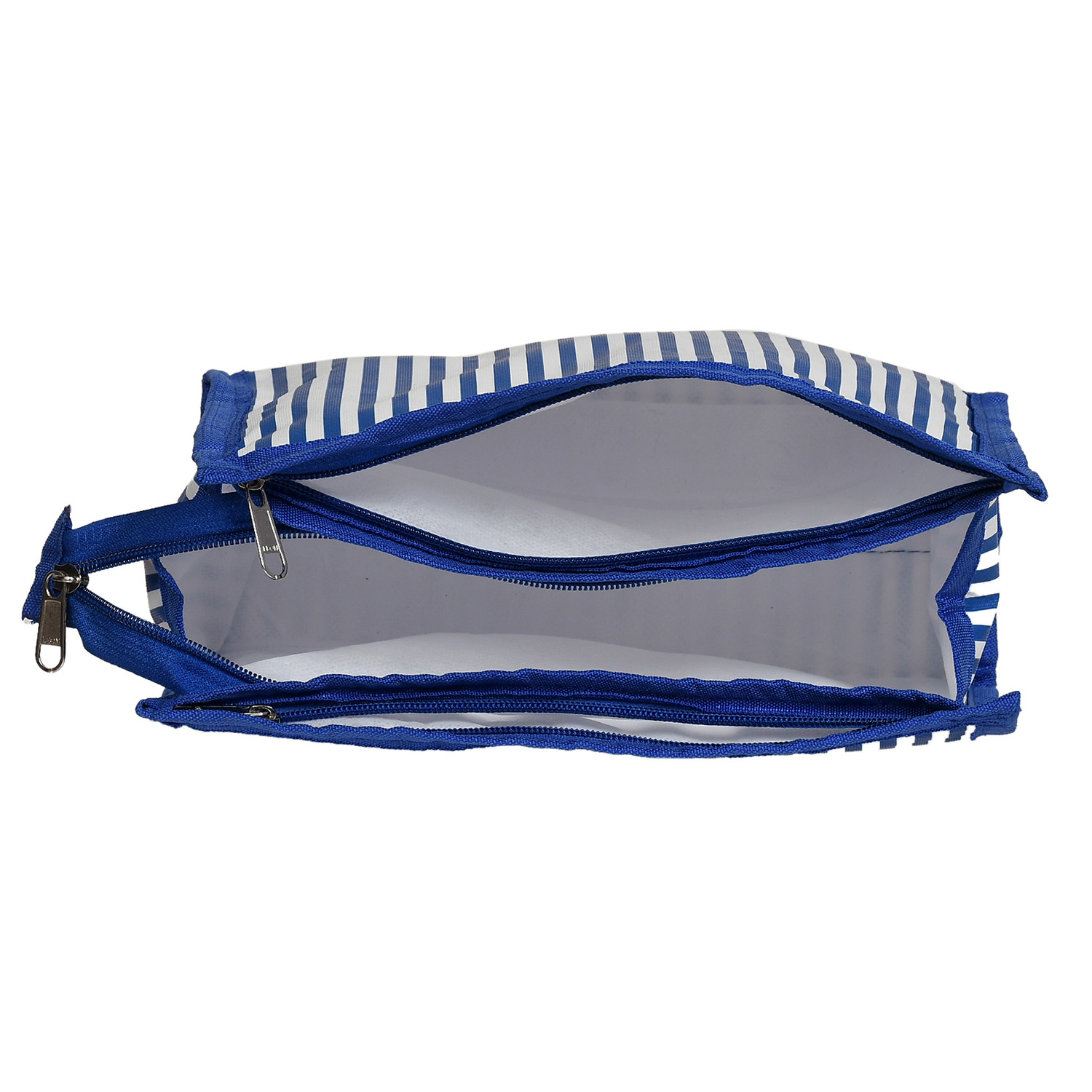 Kuber Industries Lining Print PVC Toiletry Bag For Home & Travelling With 3 Main Zipper (Blue) 54KM4350