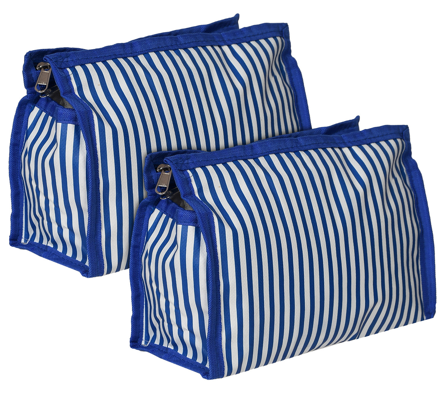 Kuber Industries Lining Print PVC Toiletry Bag For Home & Travelling With 3 Main Zipper (Blue) 54KM4350