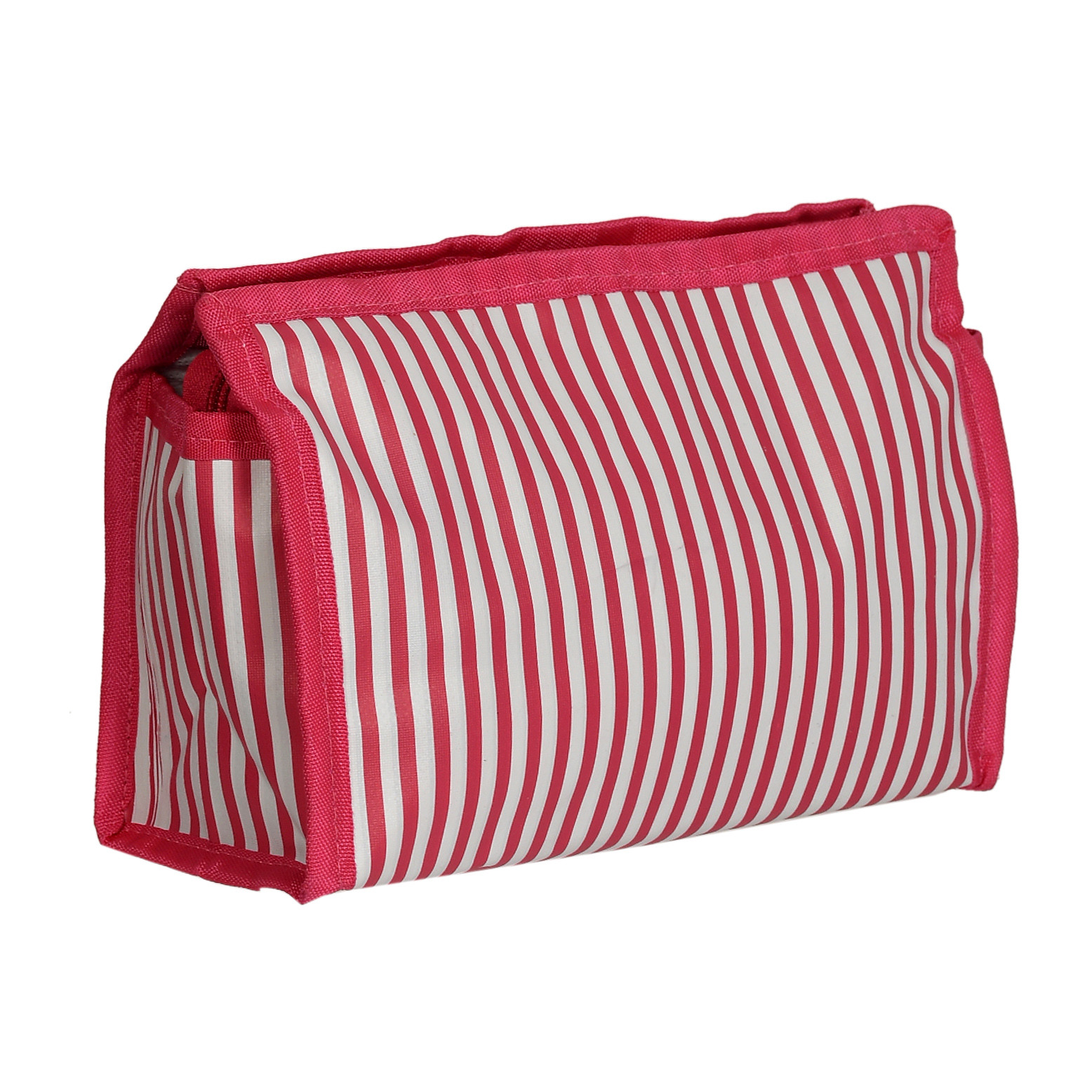 Kuber Industries Lining Print PVC Toiletry Bag For Home & Travelling With 3 Main Zipper (PInk) 54KM4352
