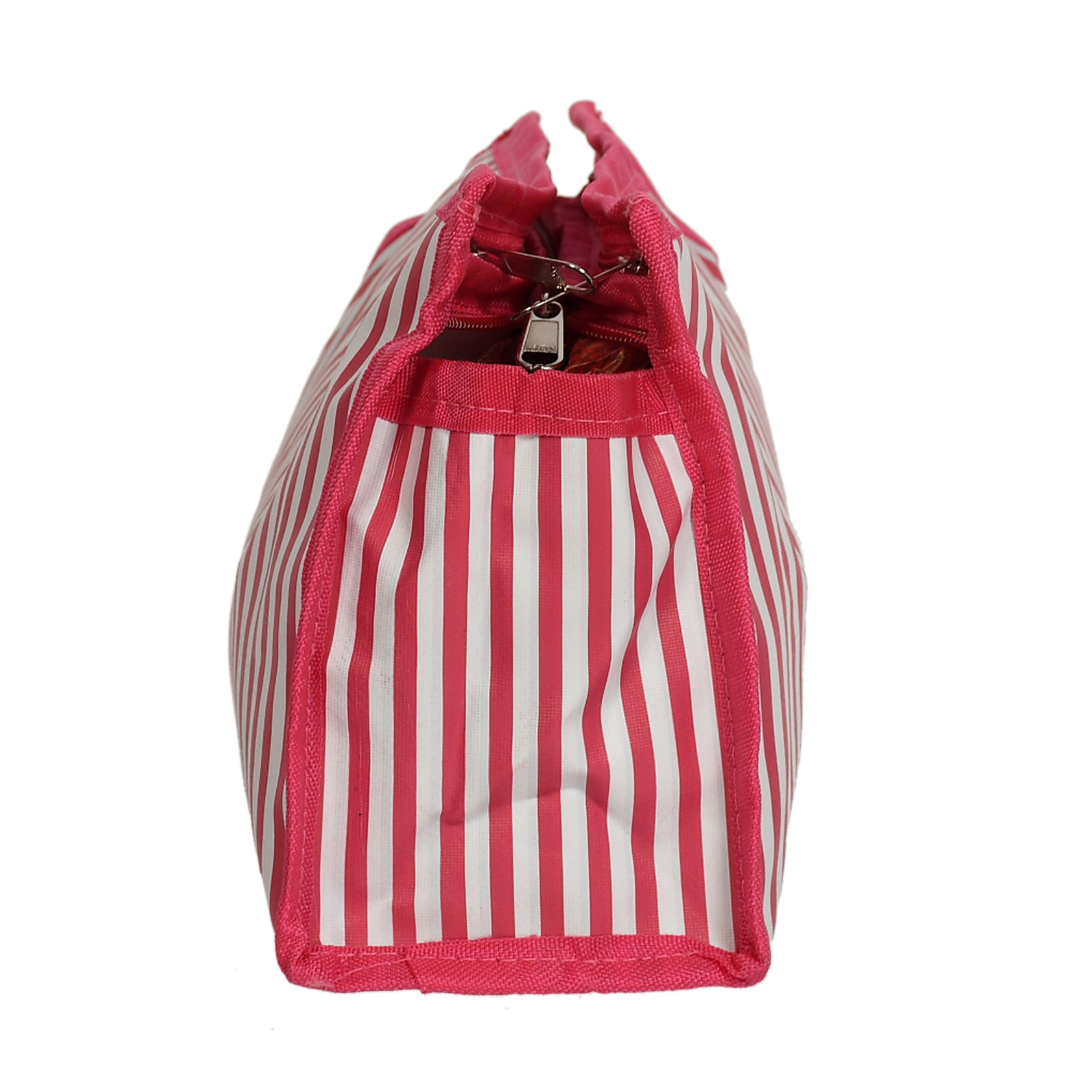 Kuber Industries Lining Print PVC Toiletry Bag For Home & Travelling With 3 Main Zipper (PInk) 54KM4352