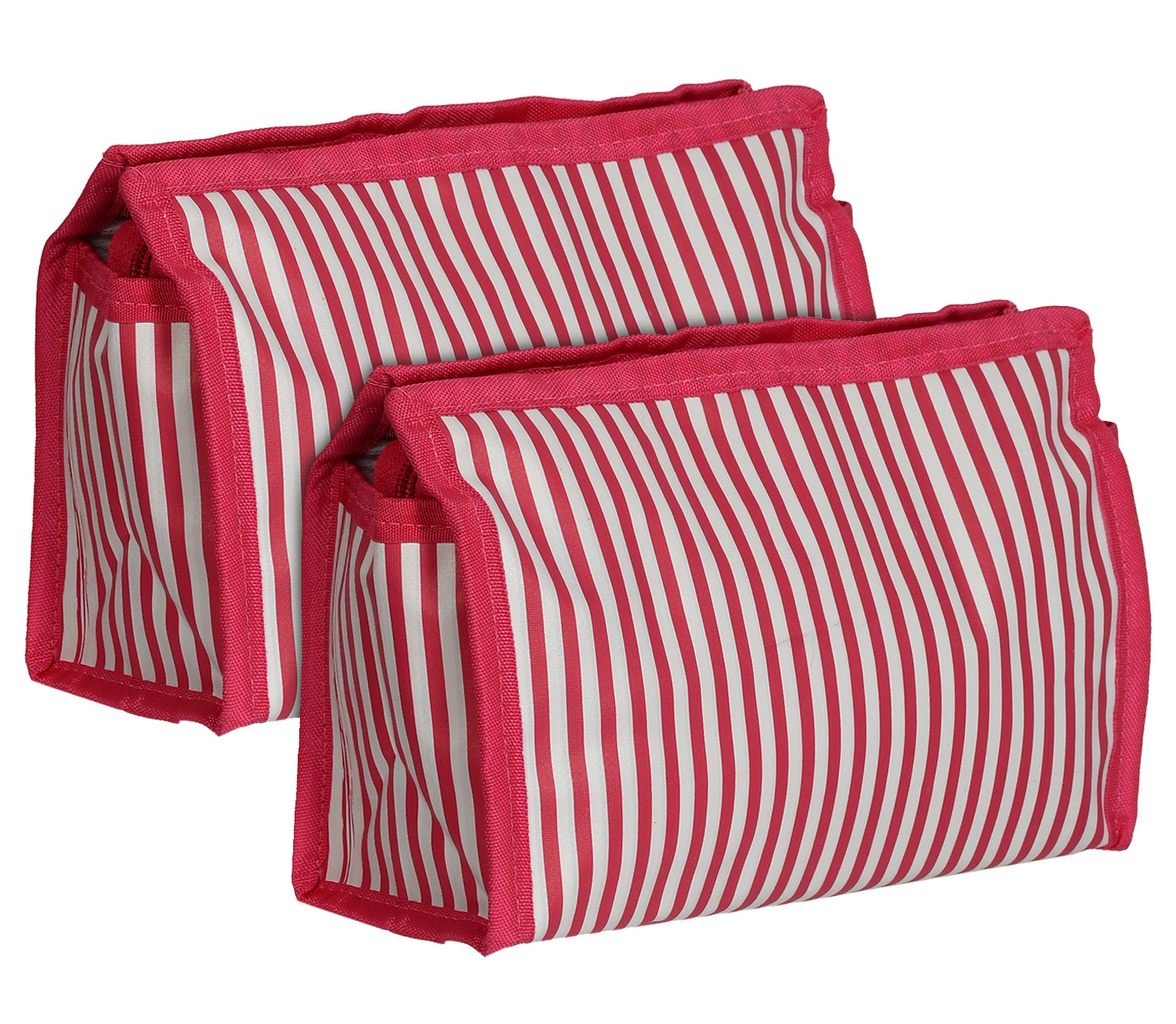 Kuber Industries Lining Print PVC Toiletry Bag For Home & Travelling With 3 Main Zipper (PInk) 54KM4352