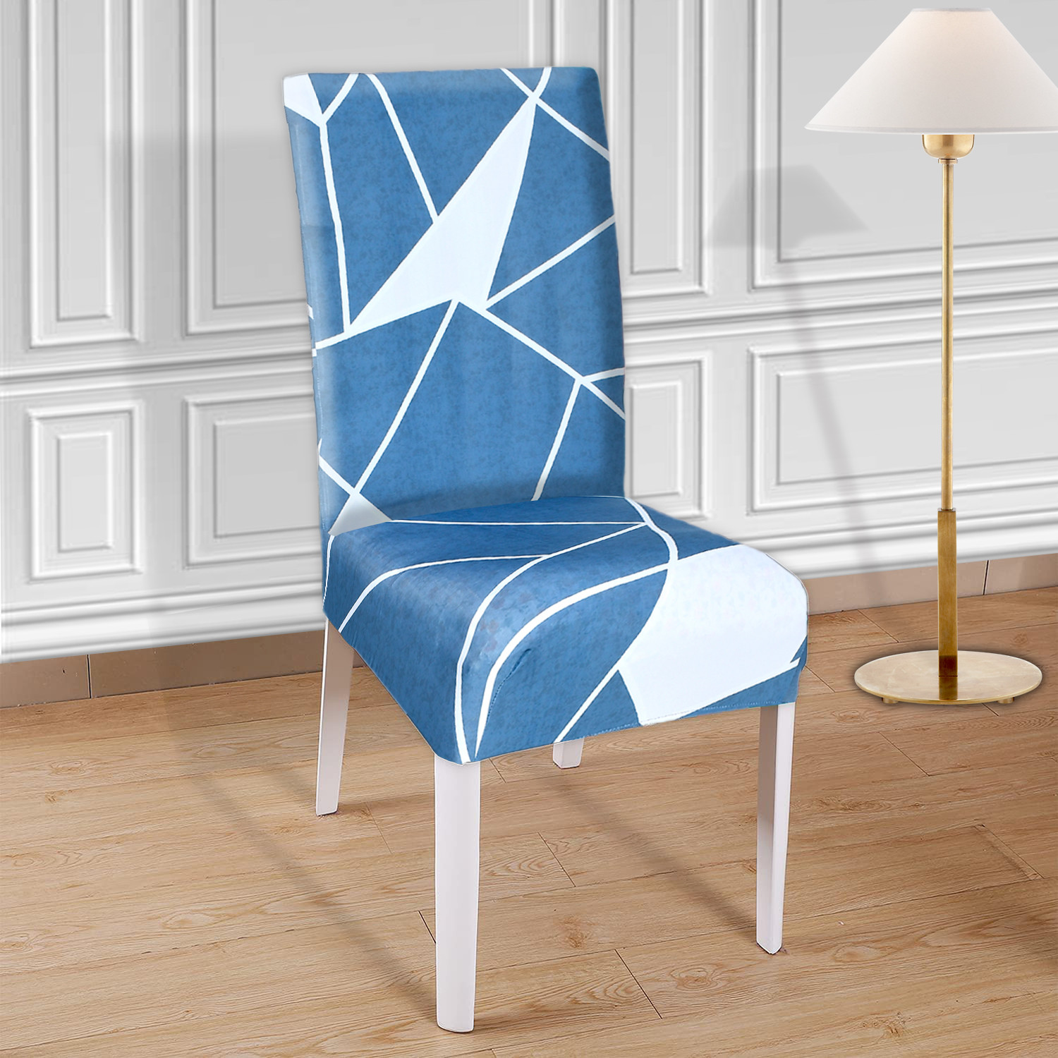 Kuber Industries Lining Printed Elastic Stretchable Polyster Chair Cover For Home, Office, Hotels, Wedding Banquet (Blue)