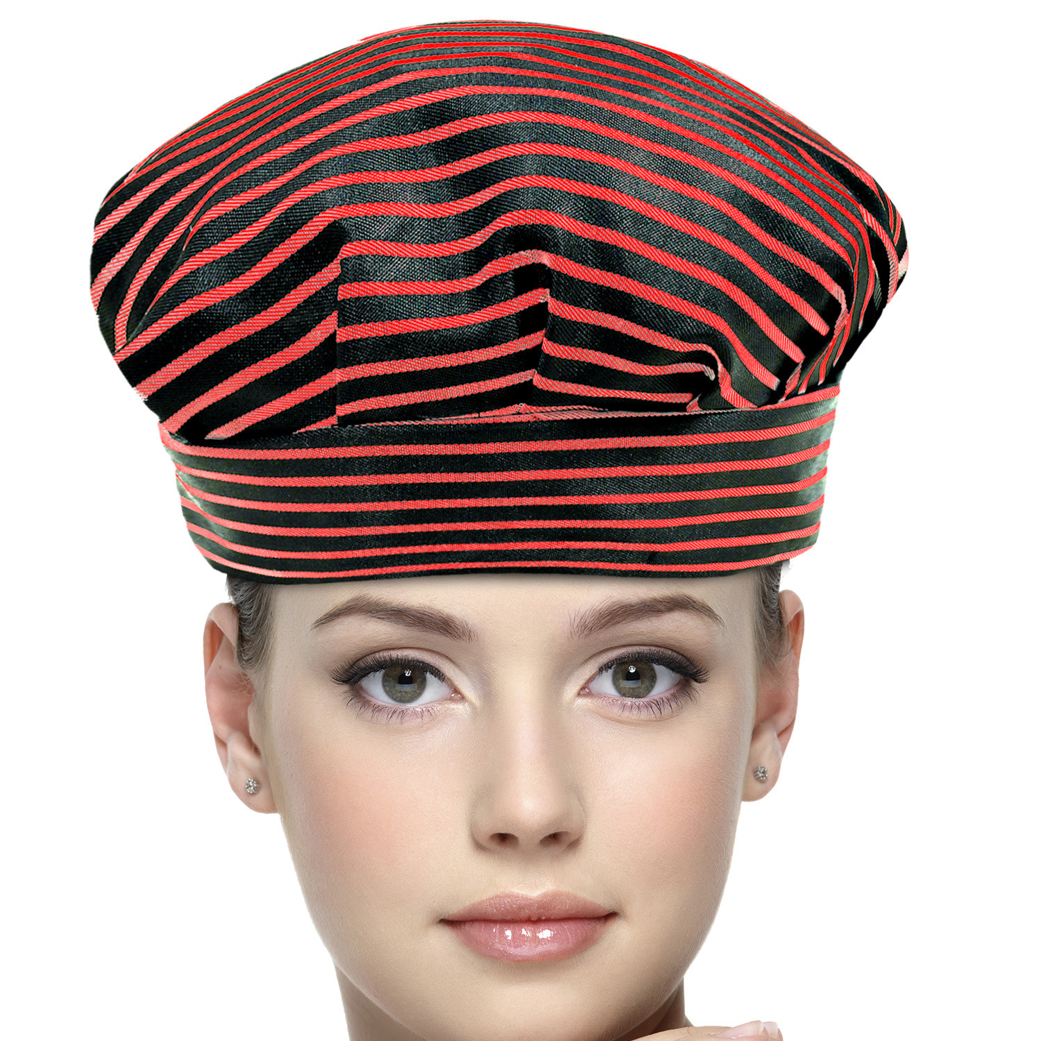 Kuber Industries Linning Design Cotton Cooking Chef Cap (Black & Maroon)