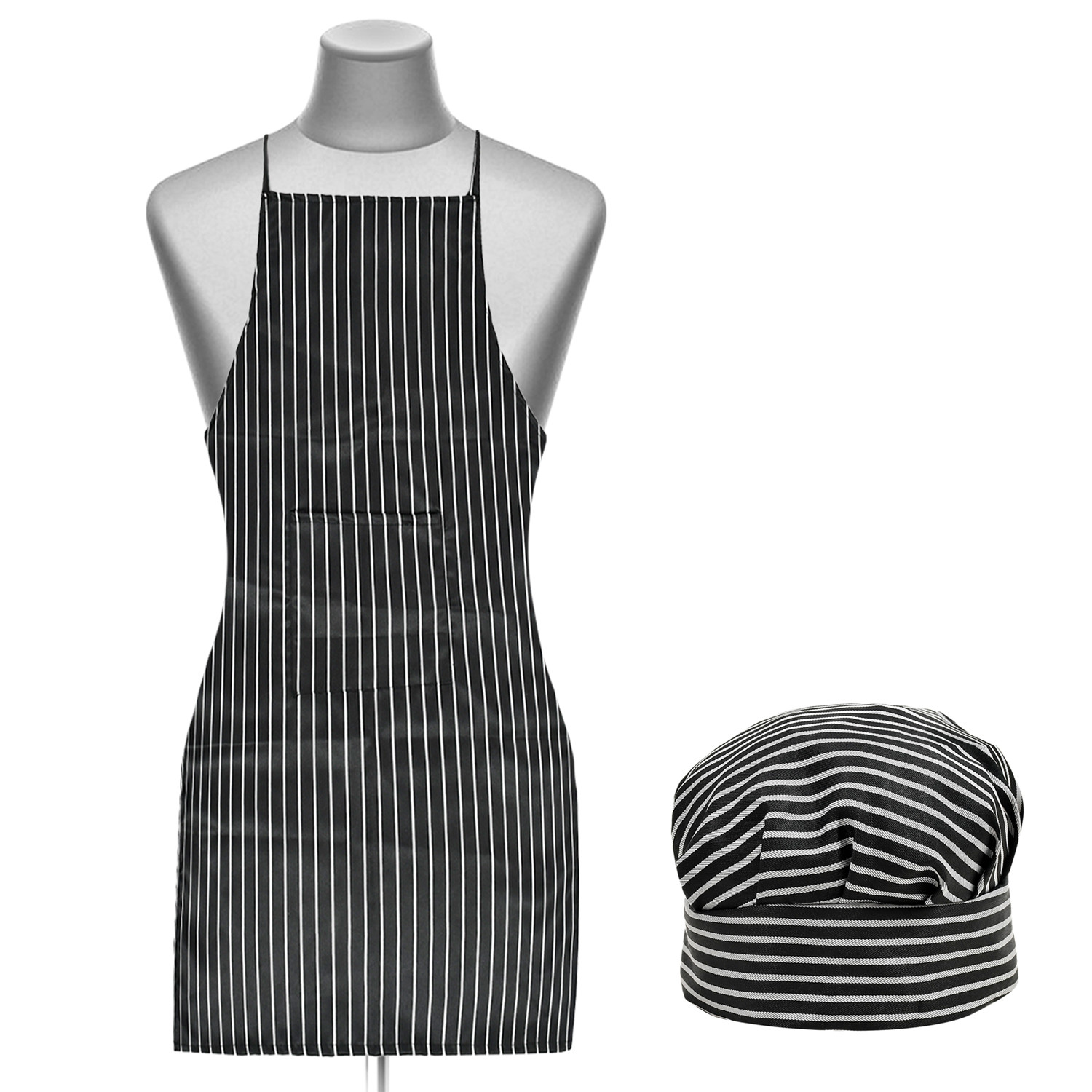 Kuber Industries Linning Printed Apron & Cooking Cap Set For Cooking, Baking, Party Favors, Home Kitchen, Restaurant,(Black)