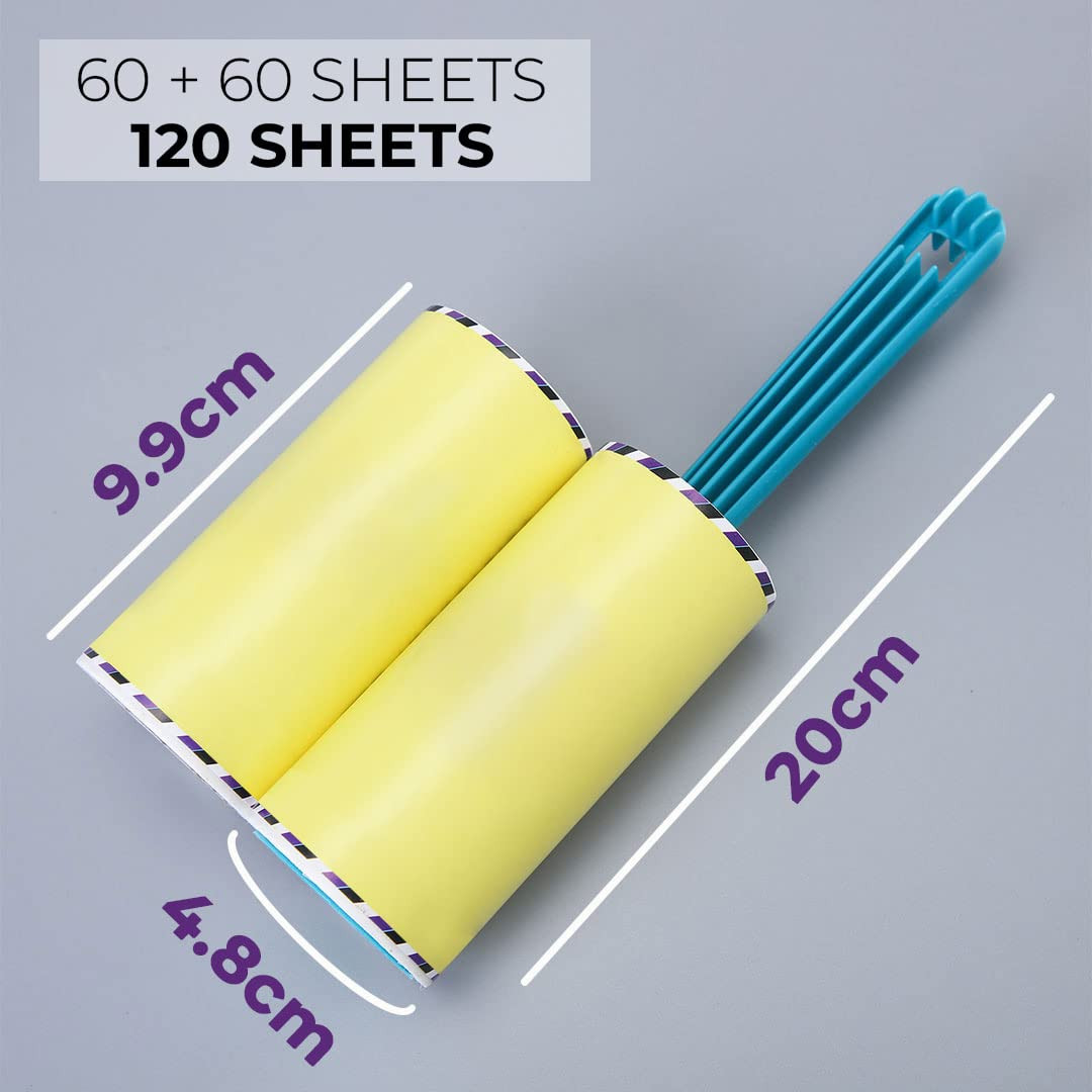 Kuber Industries Lint Remover | Super Sticky Lint Roller | Easy | Lint Roller for Clothes | Lint Roller for Pet Hair | 60 Sheets (1 Roller + 1 Replacement Roll)