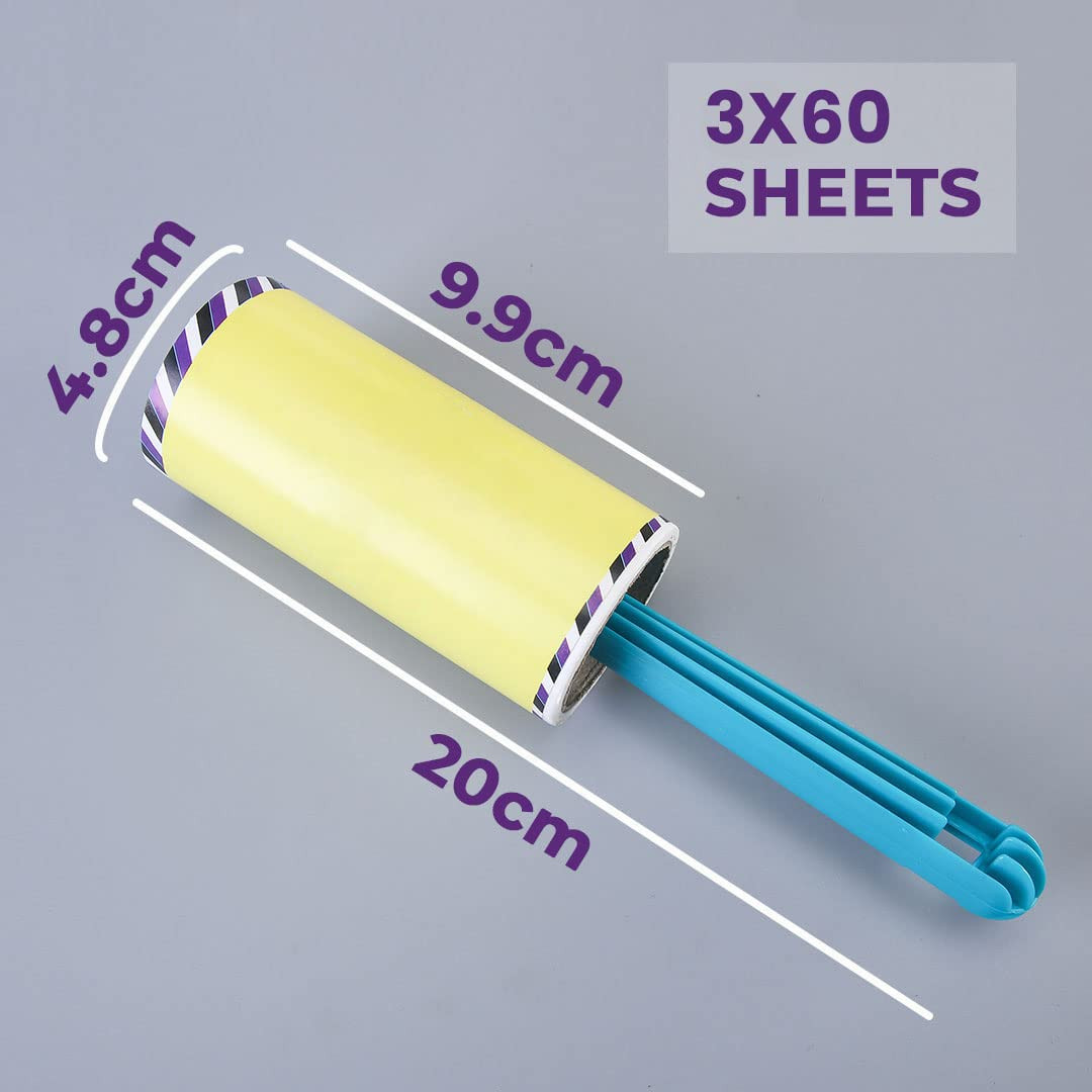 Kuber Industries Lint Remover | Super Sticky Lint Roller | Easy | Lint Roller for Clothes | Lint Roller for Pet Hair | 60 Sheets (1 Roller + 2 Replacement Rolls)