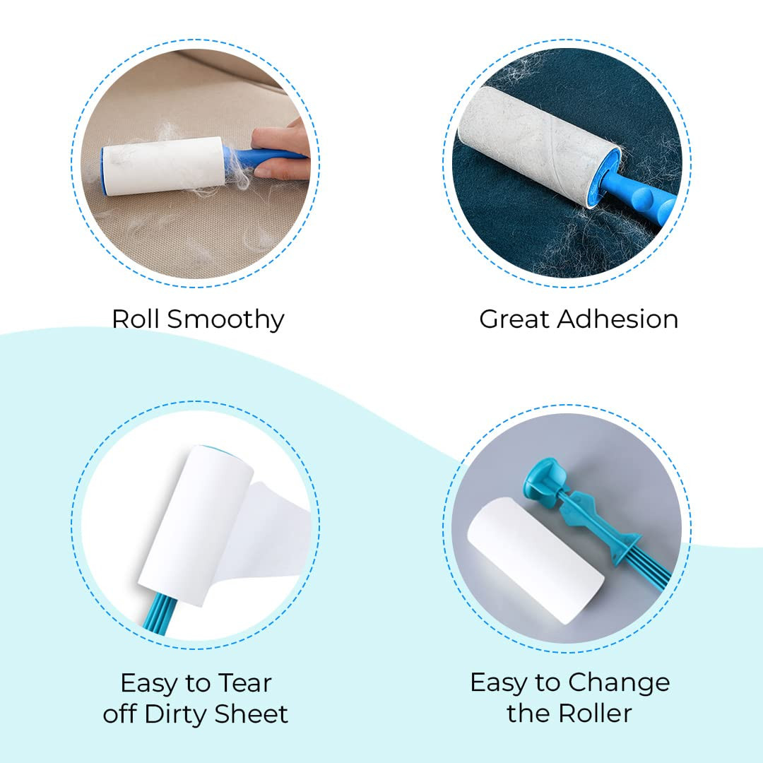 Kuber Industries Lint Remover | Super Sticky Lint Roller | Easy | Lint Roller for Clothes | Lint Roller for Pet Hair | 60 Sheets (1 Roller + 2 Replacement Rolls)
