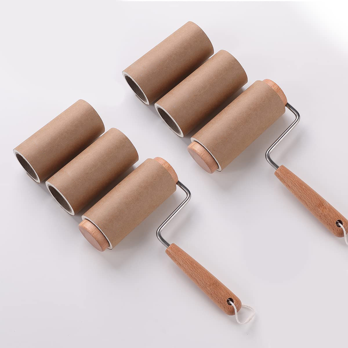 Kuber Industries Lint Roller | Wooden Lint Remover for Clothes | Pet Hair Roller | Sticky Lint Remover | 2 Roller + 4 Replacement Rolls -Total 360 Sheets | Pack of 2 | Brown