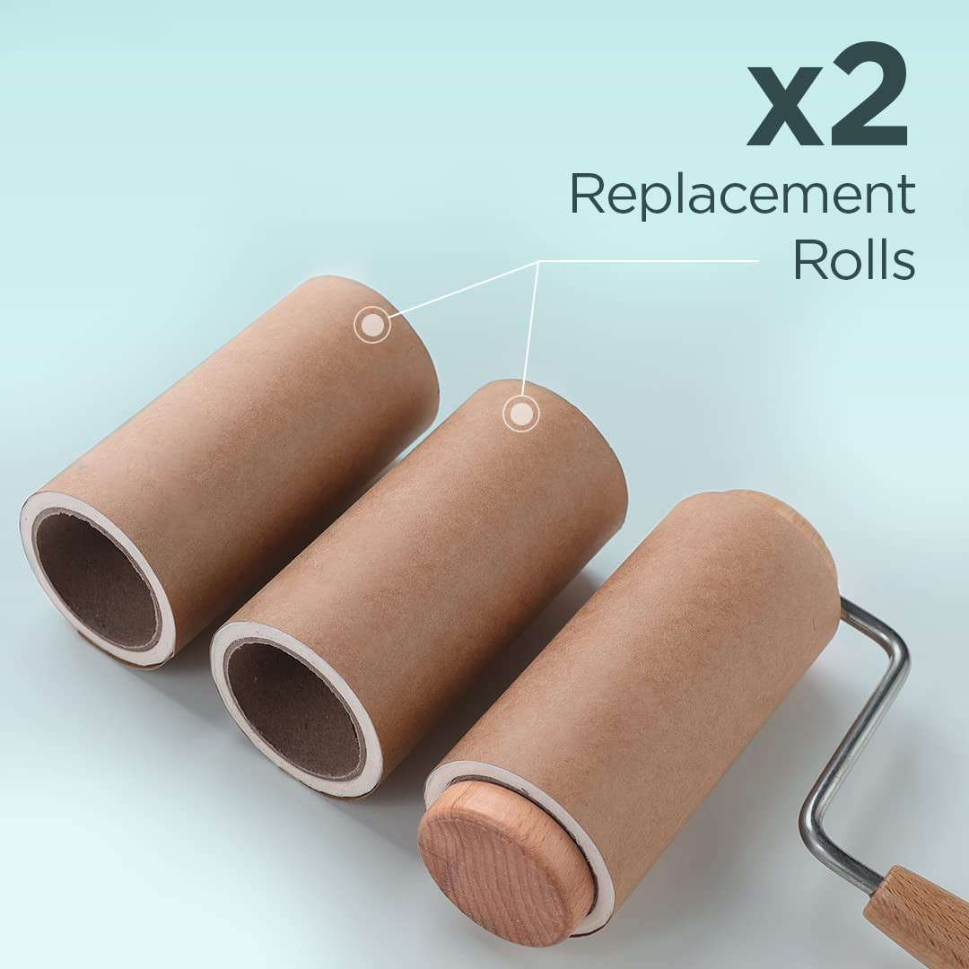 Kuber Industries Lint Roller | Wooden Lint Remover for Clothes | Pet Hair Roller | Sticky Lint Remover | 2 Roller + 4 Replacement Rolls -Total 360 Sheets | Pack of 2 | Brown