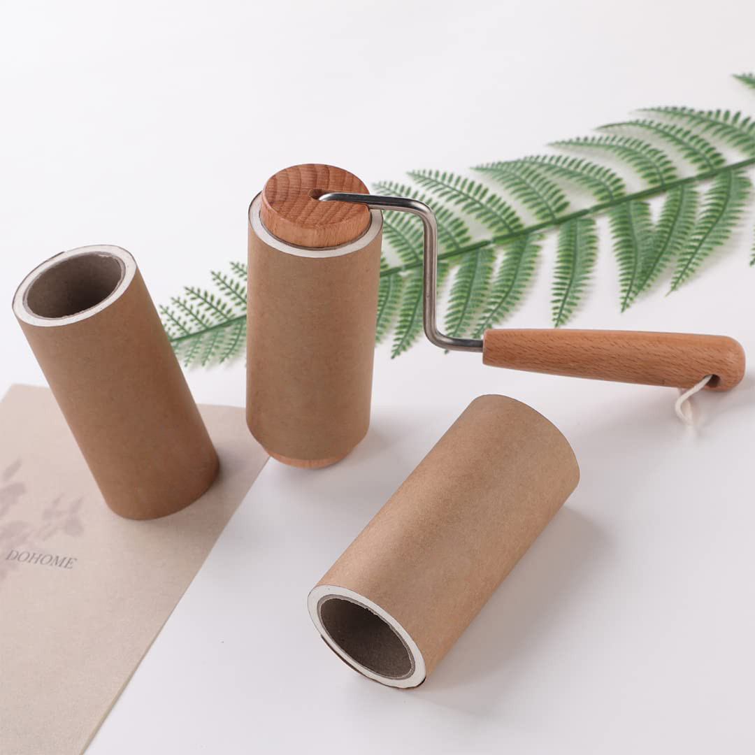 Kuber Industries Lint Roller | Wooden Lint Remover for Clothes | Pet Hair Roller | Sticky Lint Remover | 2 Roller + 4 Replacement Rolls -Total 360 Sheets | Pack of 2 | Brown