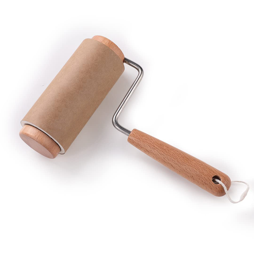 Kuber Industries Lint Roller | Wooden Lint Remover for Clothes | Pet Hair Roller | Sticky Lint Remover | 1 Roller + 2 Replacement Rolls -Total 180 Sheets | Brown