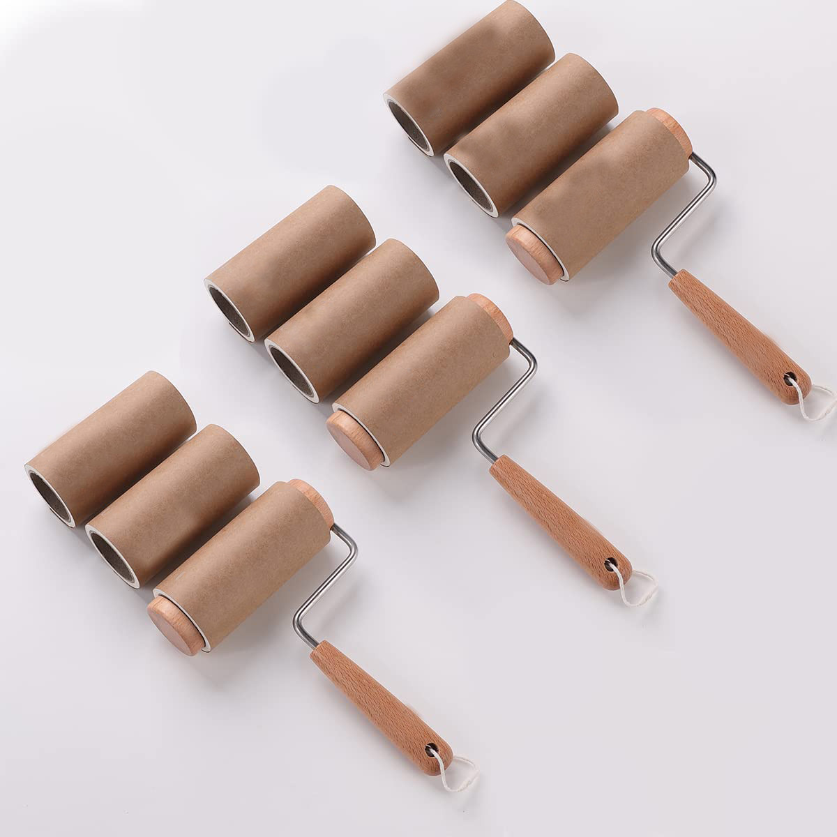 Kuber Industries Lint Roller | Wooden Lint Remover for Clothes | Pet Hair Roller | Sticky Lint Remover | 3 Roller + 6 Replacement Rolls -Total 540 Sheets | Pack of 3 | Brown