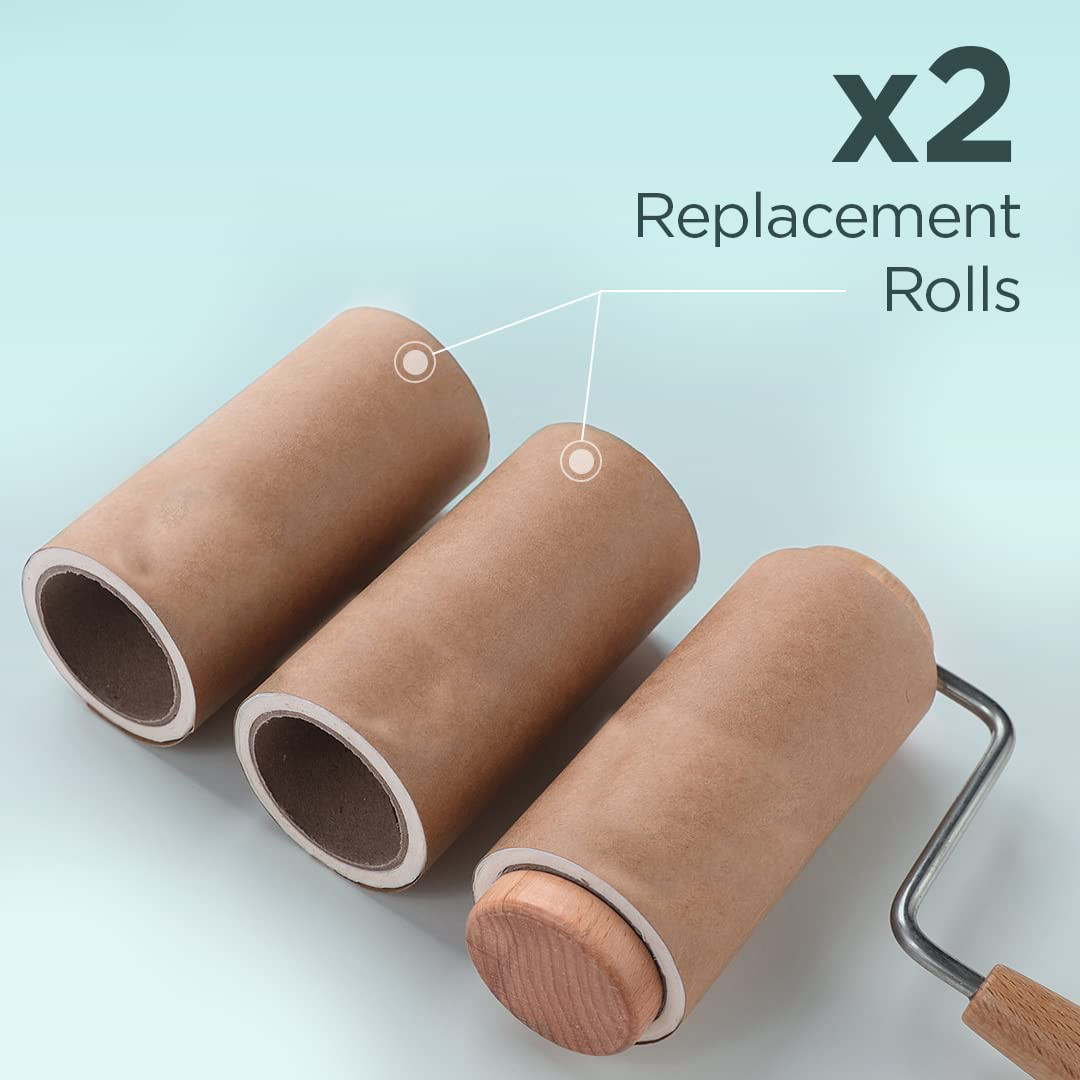 Kuber Industries Lint Roller | Wooden Lint Remover for Clothes | Pet Hair Roller | Sticky Lint Remover | 3 Roller + 6 Replacement Rolls -Total 540 Sheets | Pack of 3 | Brown