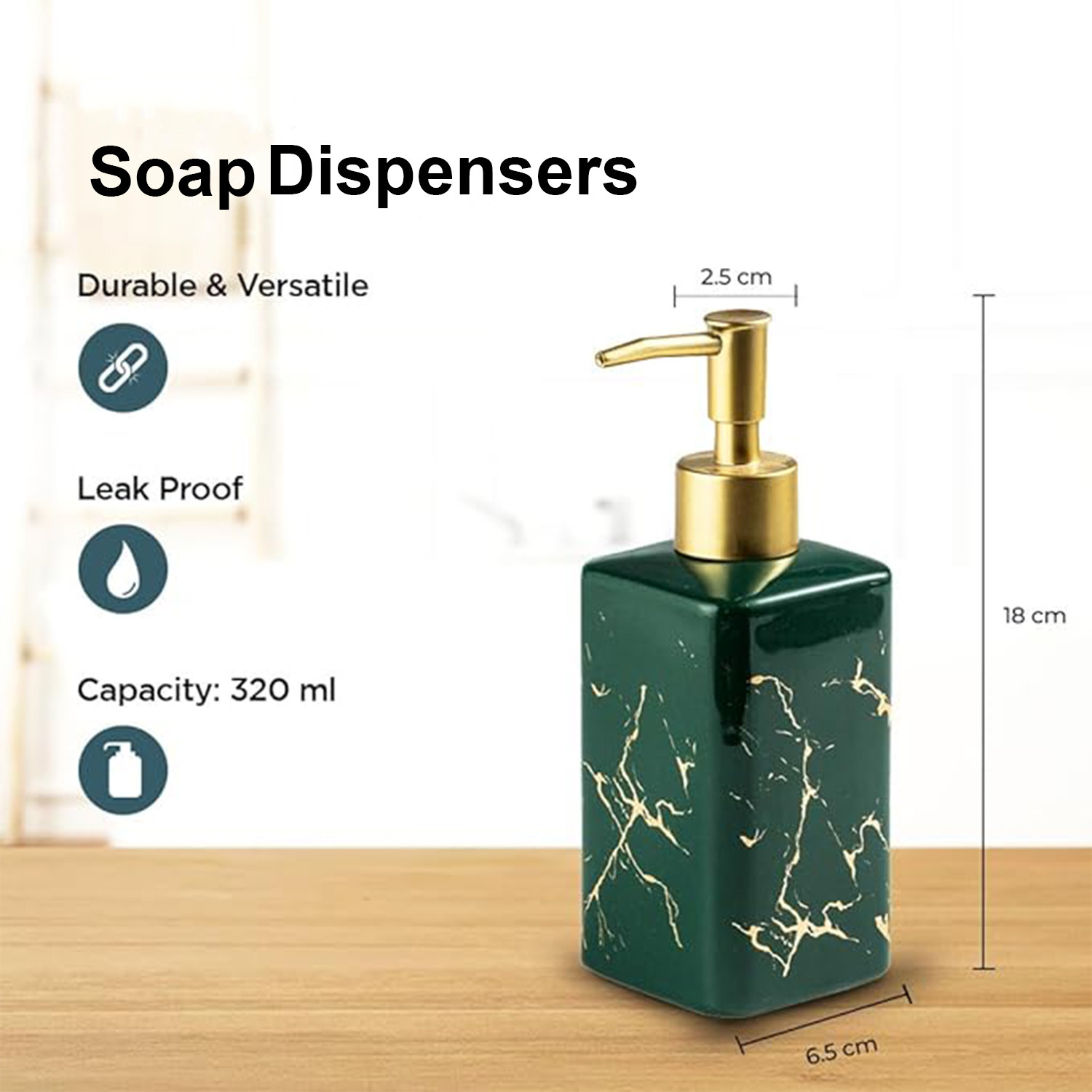 Kuber Industries Liquid Soap Dispenser | Handwash Soap Dispenser | Soap Dispenser for Wash Basin | Shampoo Dispenser Bottle | Bathroom Dispenser Bottle | 320 ml | Green