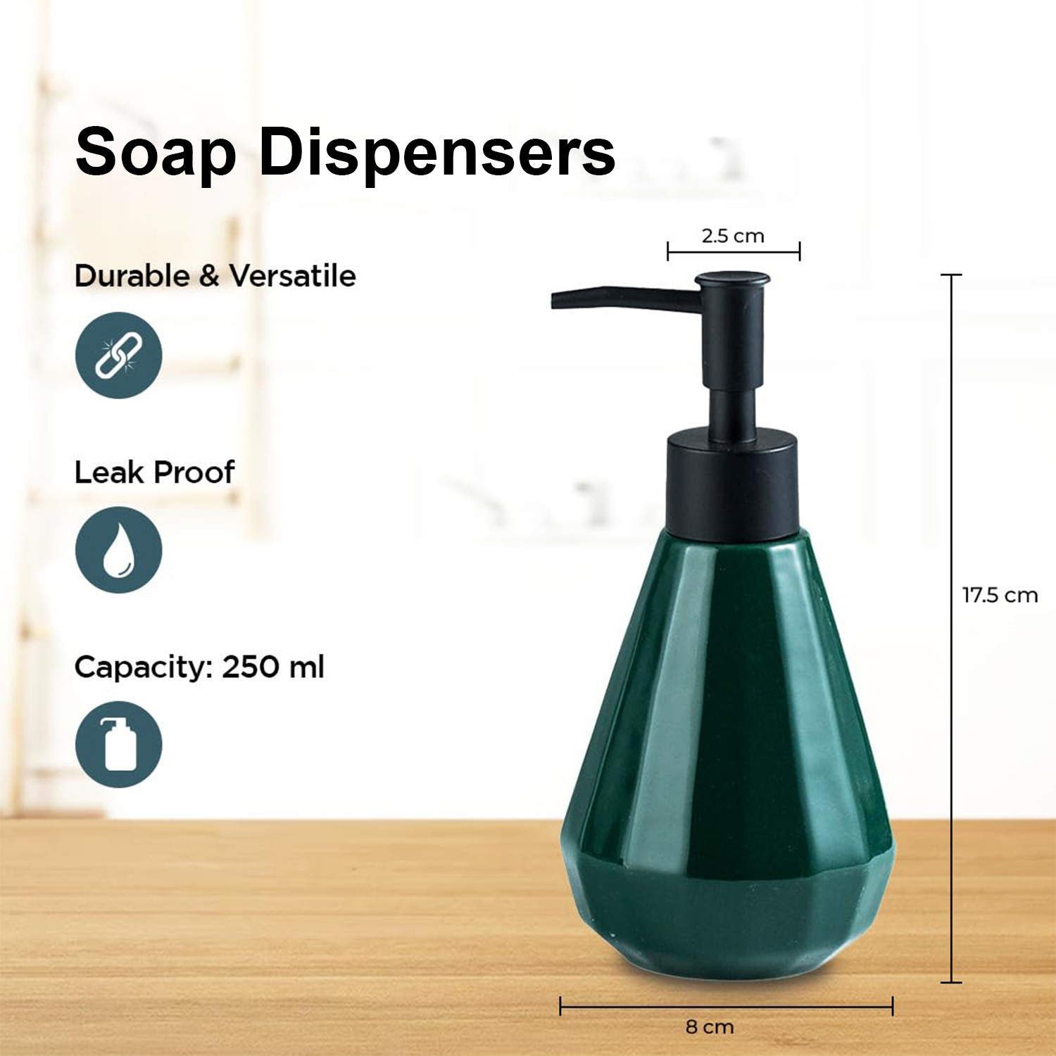 Kuber Industries Liquid Soap Dispenser | Handwash Soap Dispenser | Soap Dispenser for Wash Basin | Shampoo Dispenser Bottle | Bathroom Dispenser Bottle | 3 Piece | ZX060GN | 250 ml | Green