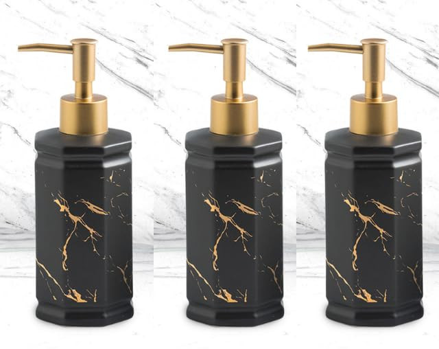 Kuber Industries Liquid Soap Dispenser | Handwash Soap Dispenser | Soap Dispenser for Wash Basin | Shampoo Dispenser Bottle | Bathroom Dispenser Bottle | 3 Piece | 350 ml | Black