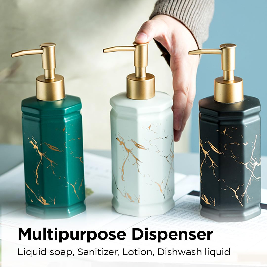 Kuber Industries Liquid Soap Dispenser | Handwash Soap Dispenser | Soap Dispenser for Wash Basin | Shampoo Dispenser Bottle | Bathroom Dispenser Bottle | 3 Piece | 350 ml | Green