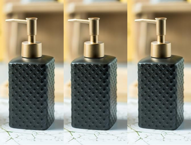 Kuber Industries Liquid Soap Dispenser | Handwash Soap Dispenser | Soap Dispenser for Wash Basin | Shampoo Dispenser Bottle | Bathroom Dispenser Bottle | 3 Piece |350 ml | Black