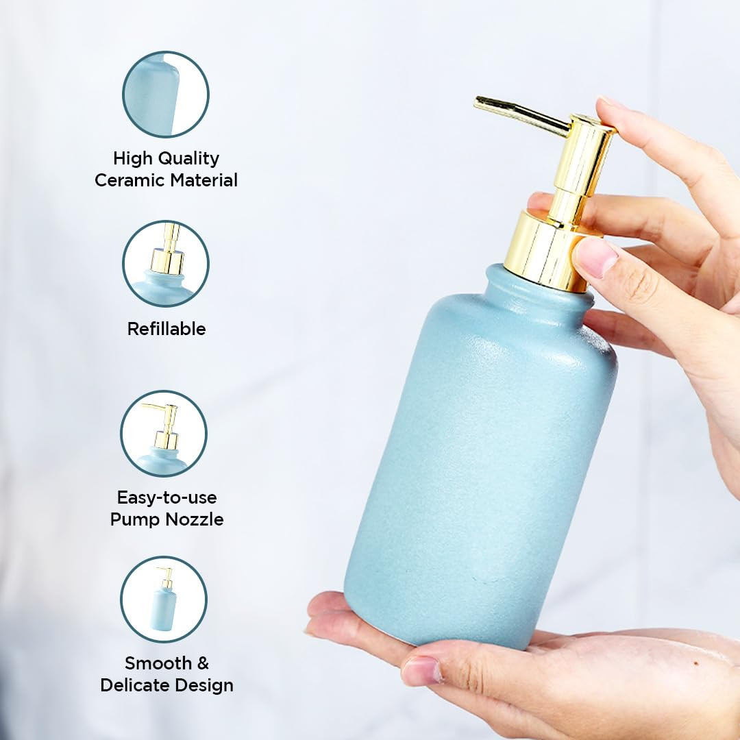 Kuber Industries Liquid Soap Dispenser | Handwash Soap Dispenser | Soap Dispenser for Wash Basin | Shampoo Dispenser Bottle | Bathroom Dispenser Bottle | 3 Piece | 400 ml | JY00231GN | Green