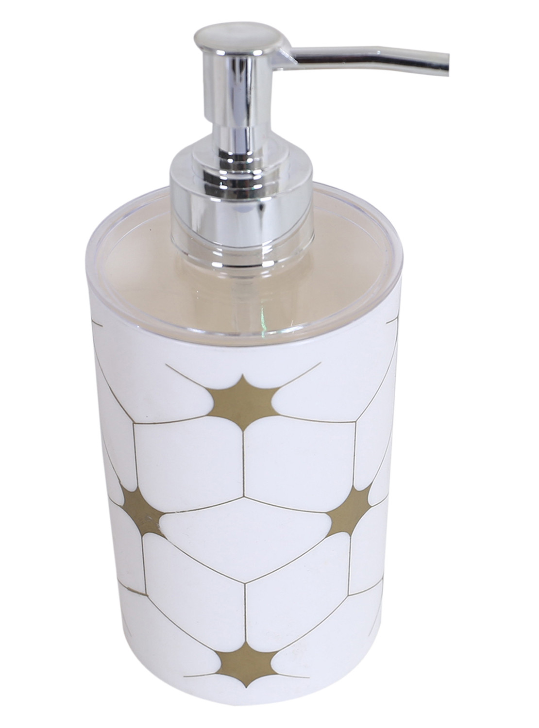 Kuber Industries Liquid Soap Dispenser|Star Print Plastic Empty Bathroom Sanitizer|Lotion|Shampoo Dispenser Bottle,300 ML (White)
