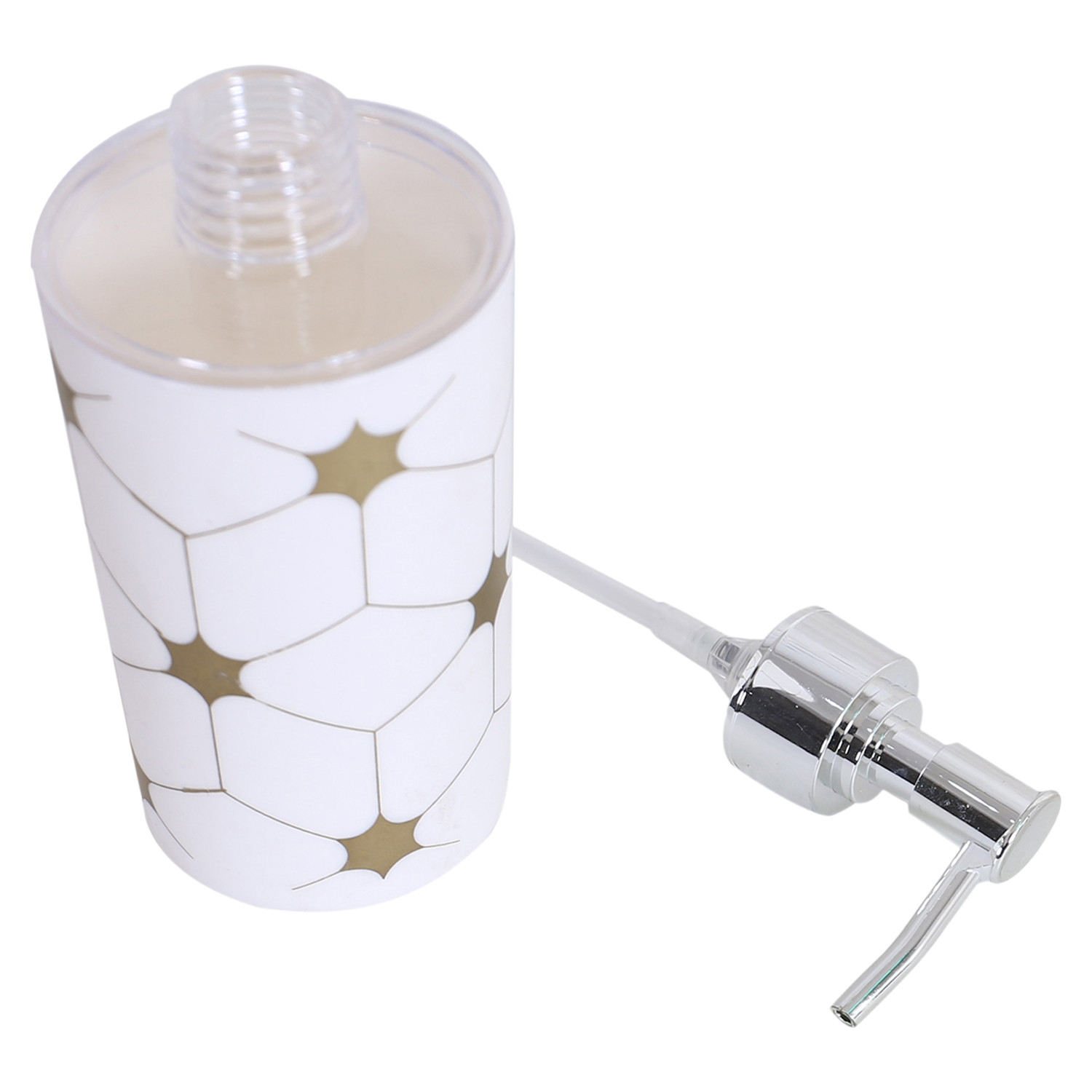 Kuber Industries Liquid Soap Dispenser|Star Print Plastic Empty Bathroom Sanitizer|Lotion|Shampoo Dispenser Bottle,300 ML (White)