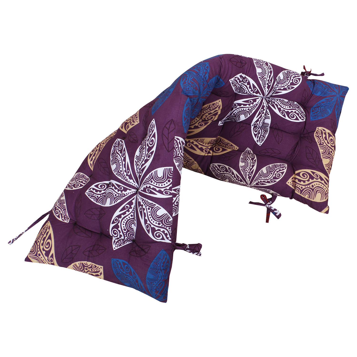 Kuber Industries Long Chair pad | Glance Cotton Long Seat Cushion | Rocking Chair Cushions | Chair Back Rest Pillow | Flower Chair pad for Meditation | Living Room | Purple