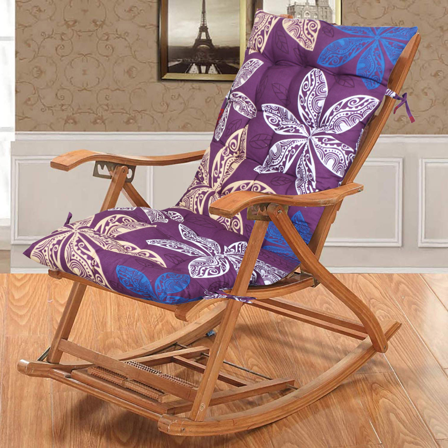 Kuber Industries Long Chair pad | Glance Cotton Long Seat Cushion | Rocking Chair Cushions | Chair Back Rest Pillow | Flower Chair pad for Meditation | Living Room | Purple