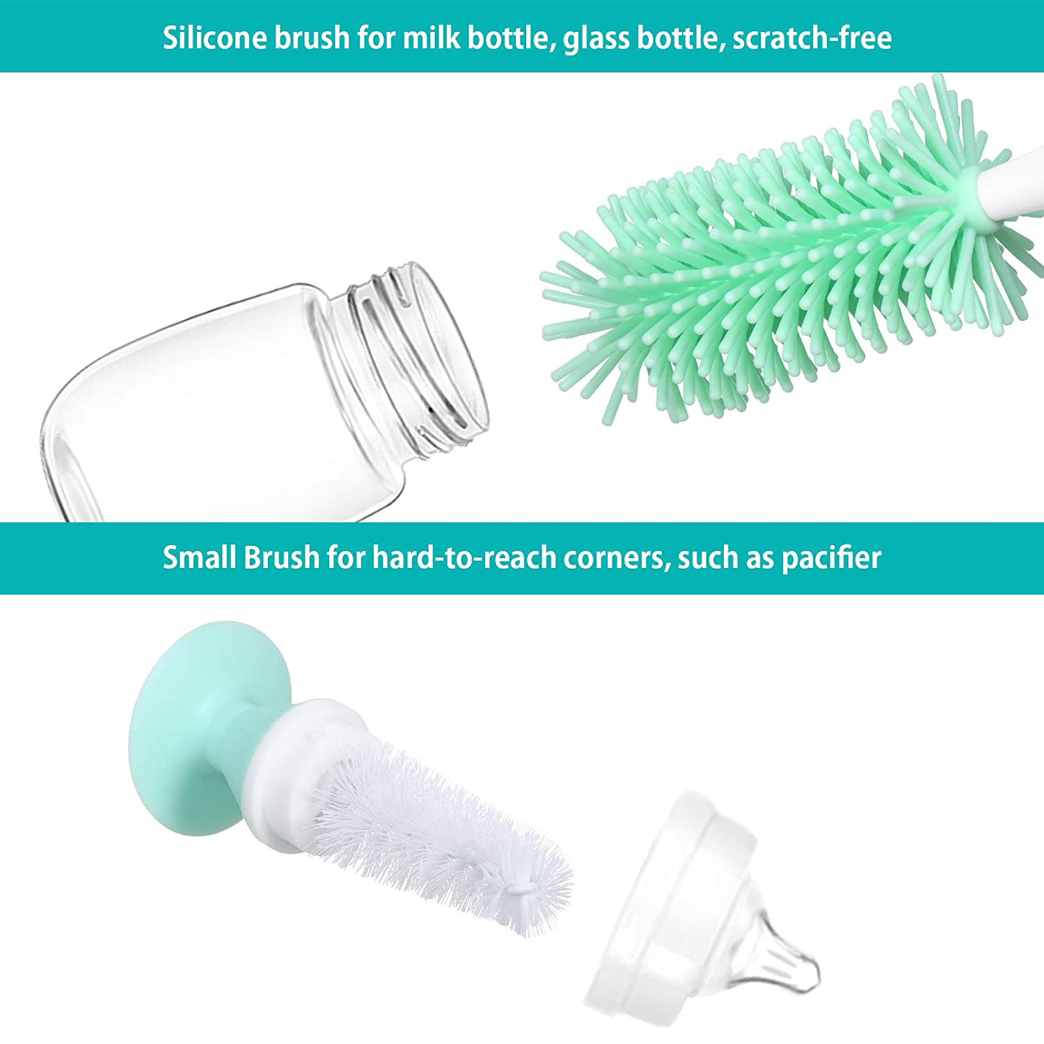 Kuber Industries Long Handle Bottle Brush|360 Degree Soft Bristle Base Detachable Baby Bottle Cleaner,10 Inch (Green)