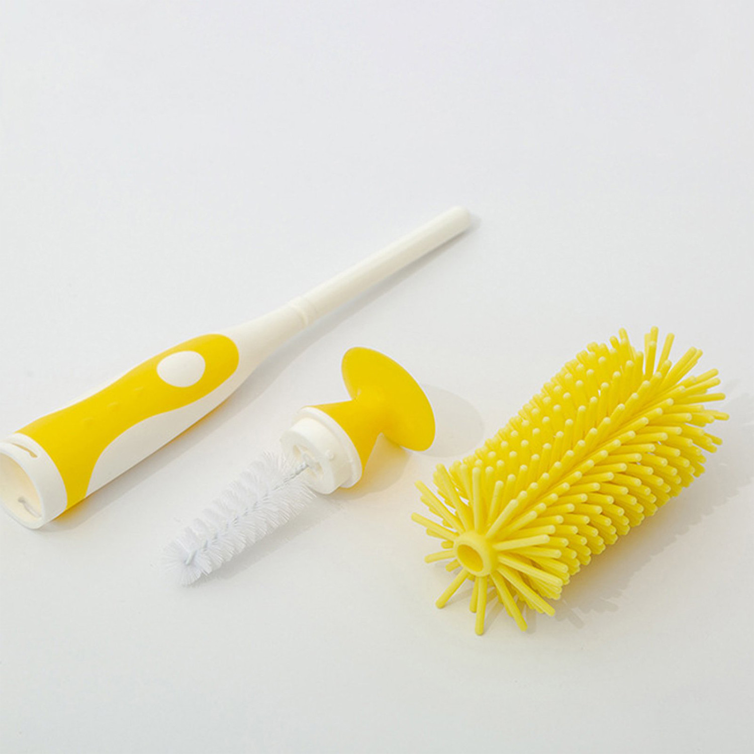 Kuber Industries Long Handle Bottle Brush|360 Degree Soft Bristle Base Detachable Baby Bottle Cleaner,10 Inch (Yellow)