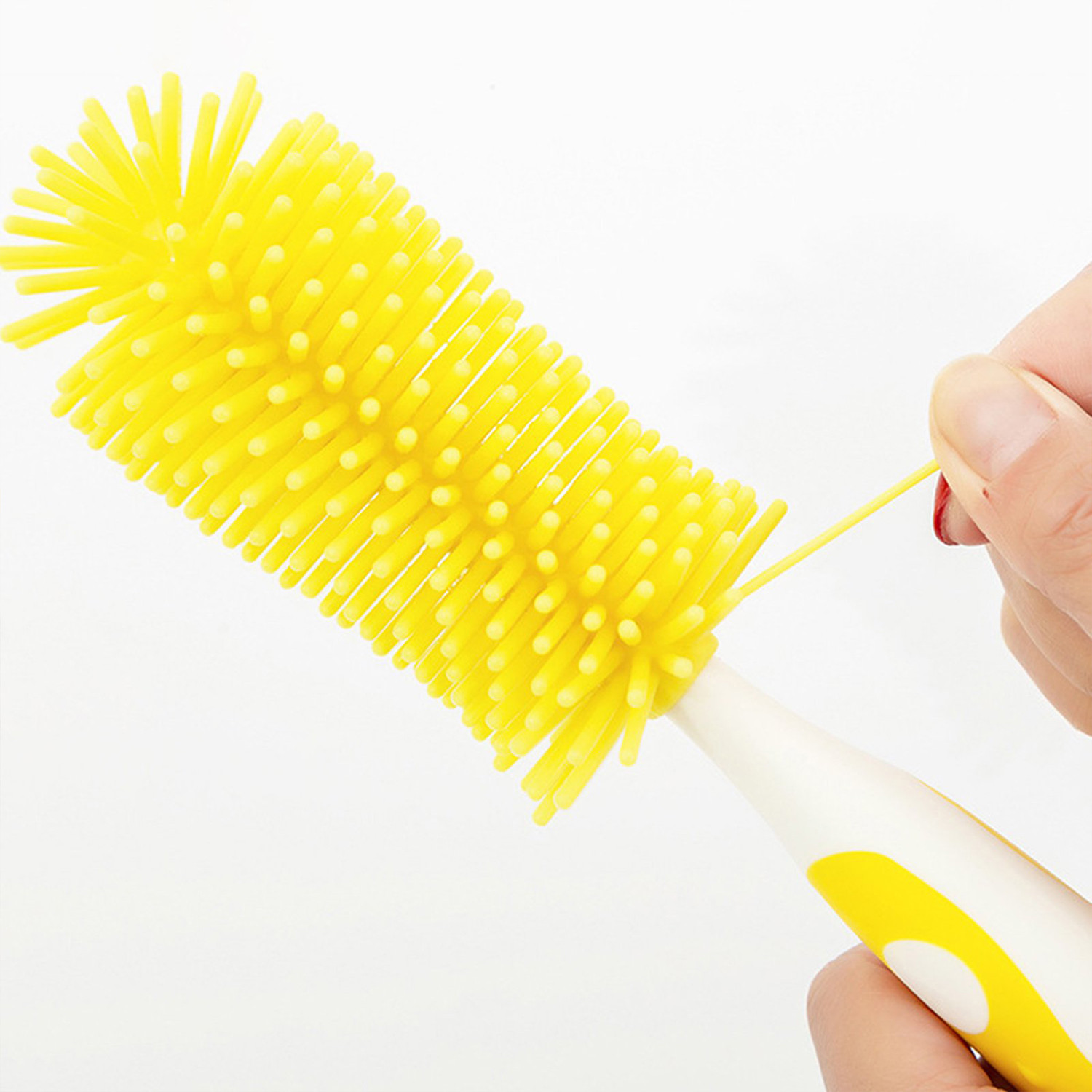 Kuber Industries Long Handle Bottle Brush|360 Degree Soft Bristle Base Detachable Baby Bottle Cleaner,10 Inch (Yellow)